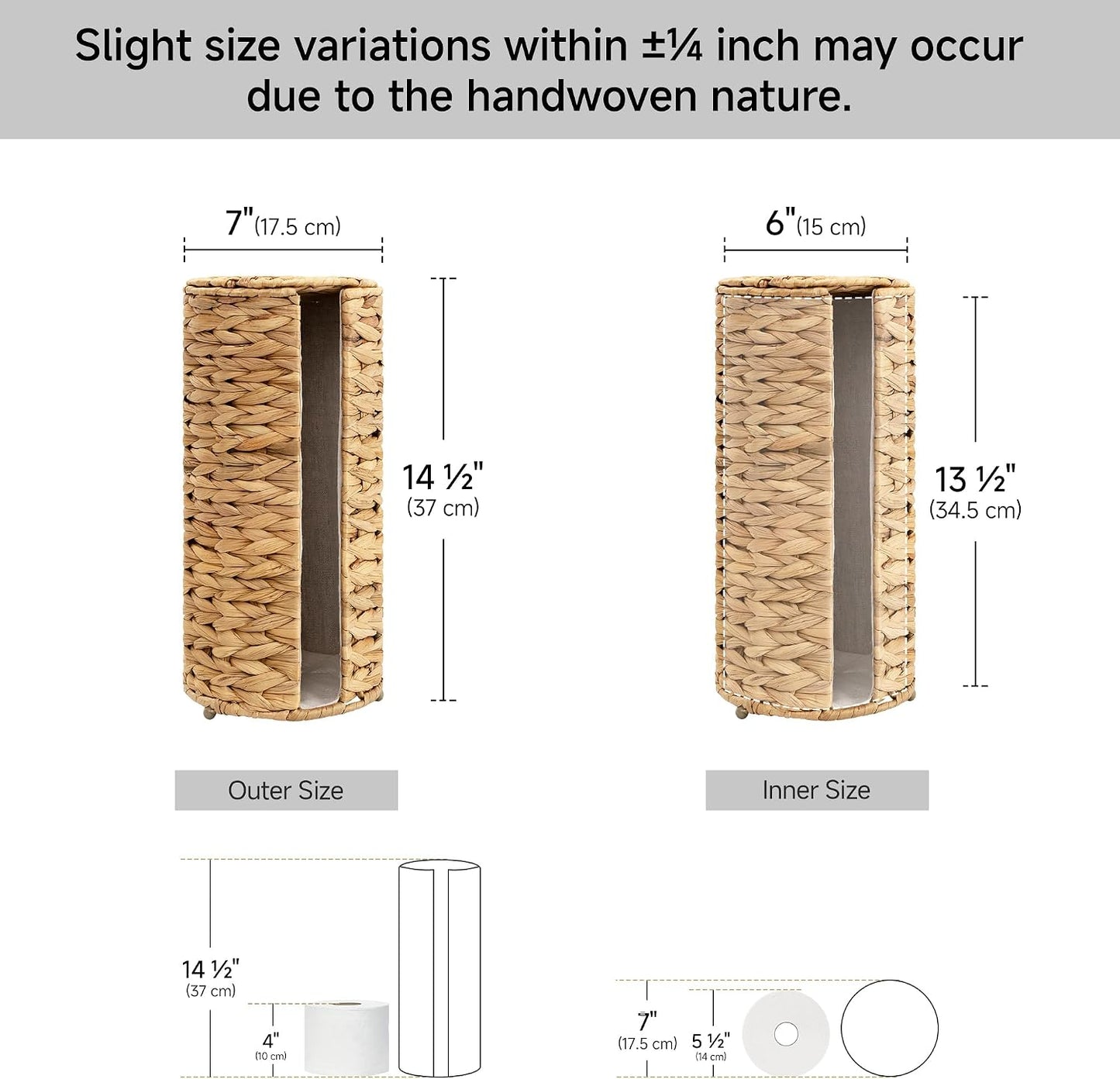 StorageWorks Water Hyacinth Free Standing Toilet Paper Holder Stand for Bathroom, 3 Rolls of Toilet Tissue Storage with