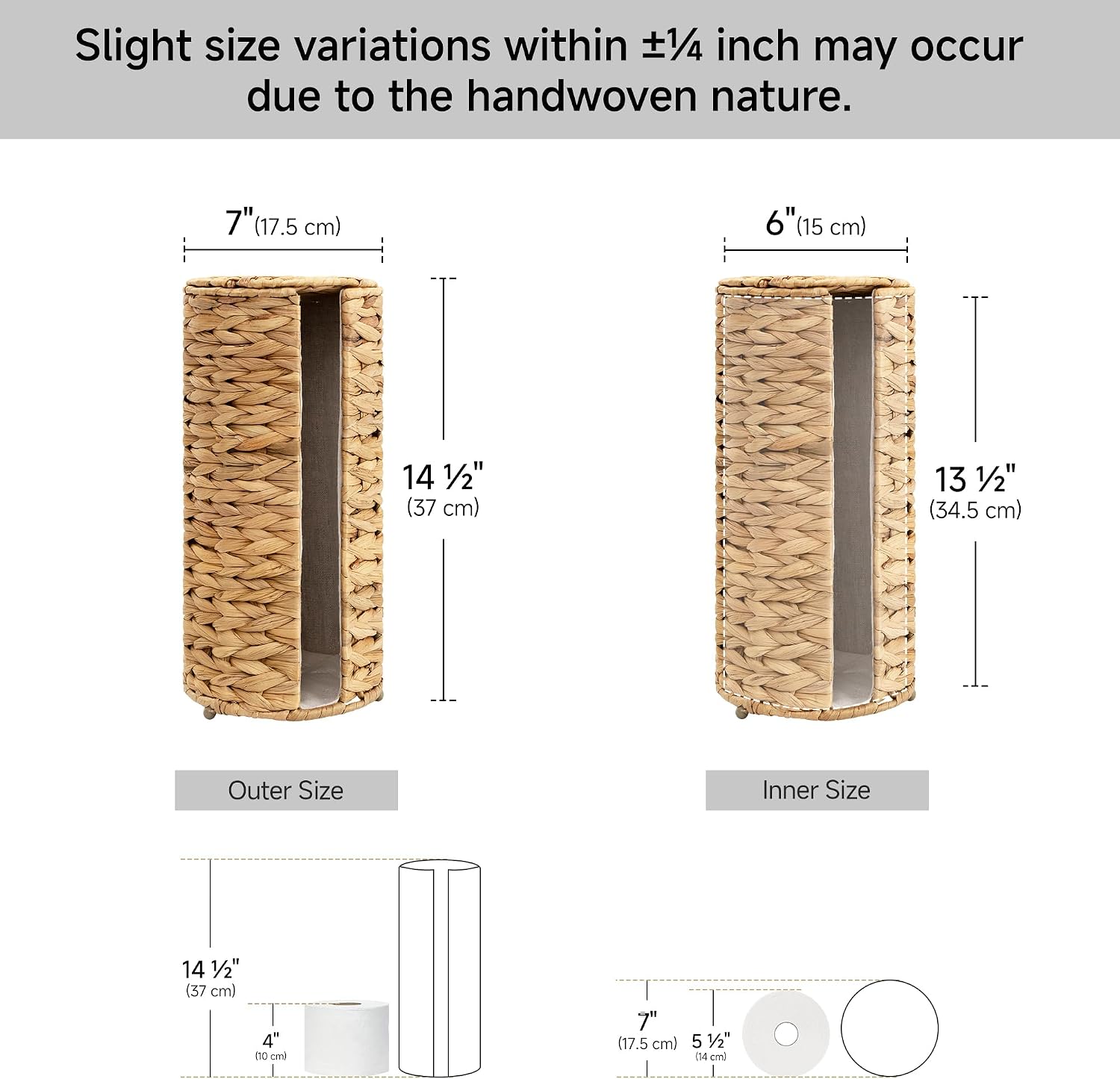 StorageWorks Water Hyacinth Free Standing Toilet Paper Holder Stand for Bathroom, 3 Rolls of Toilet Tissue Storage with