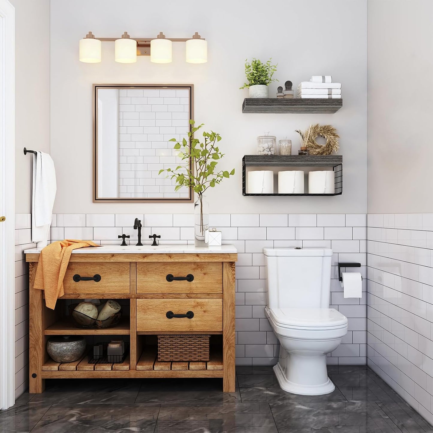 QEEIG Bathroom Shelves Over Toilet - Wall Mounted Floating Shelves Toilet Paper Storage Small Farmhouse Decor Shelf 16