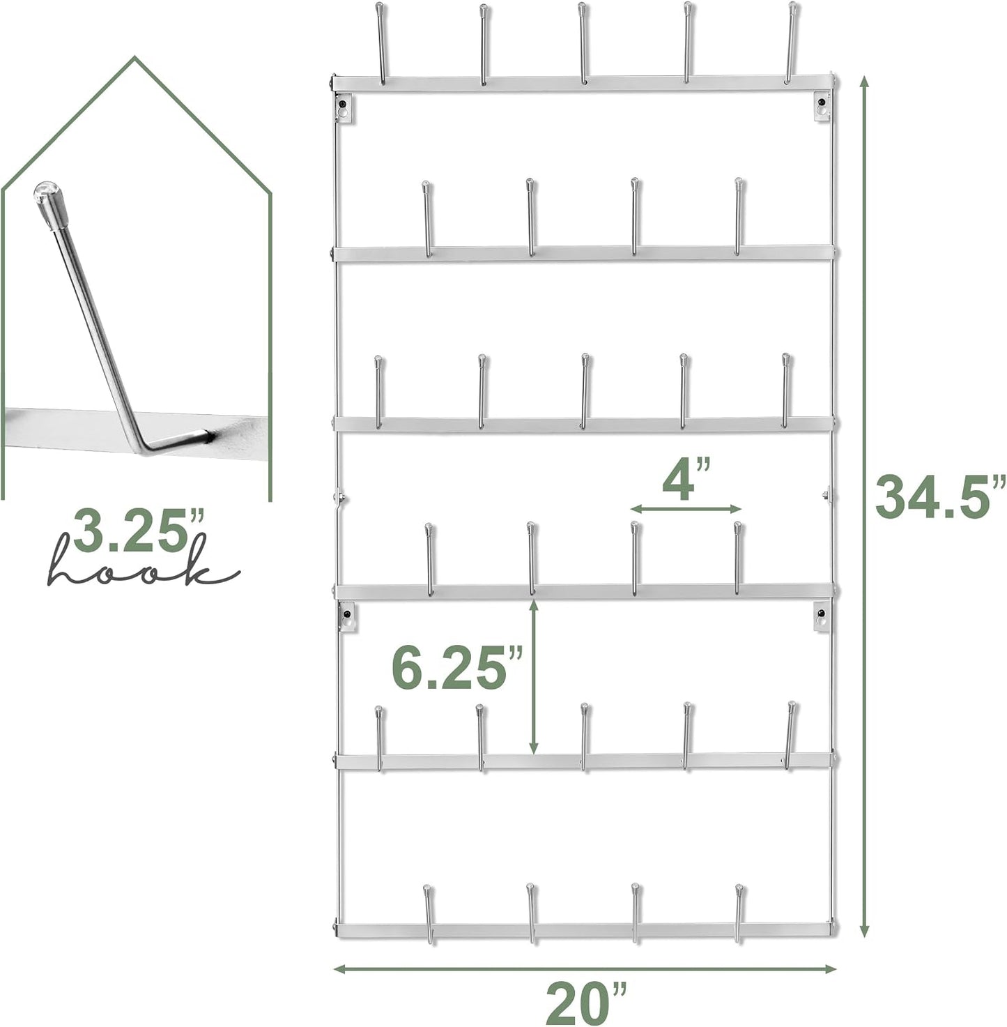 Sorbus Wall Mug Rack, Coffee Mug Display for Coffee Station (Large, Silver) | Rustic six-tier metal holder with hooks