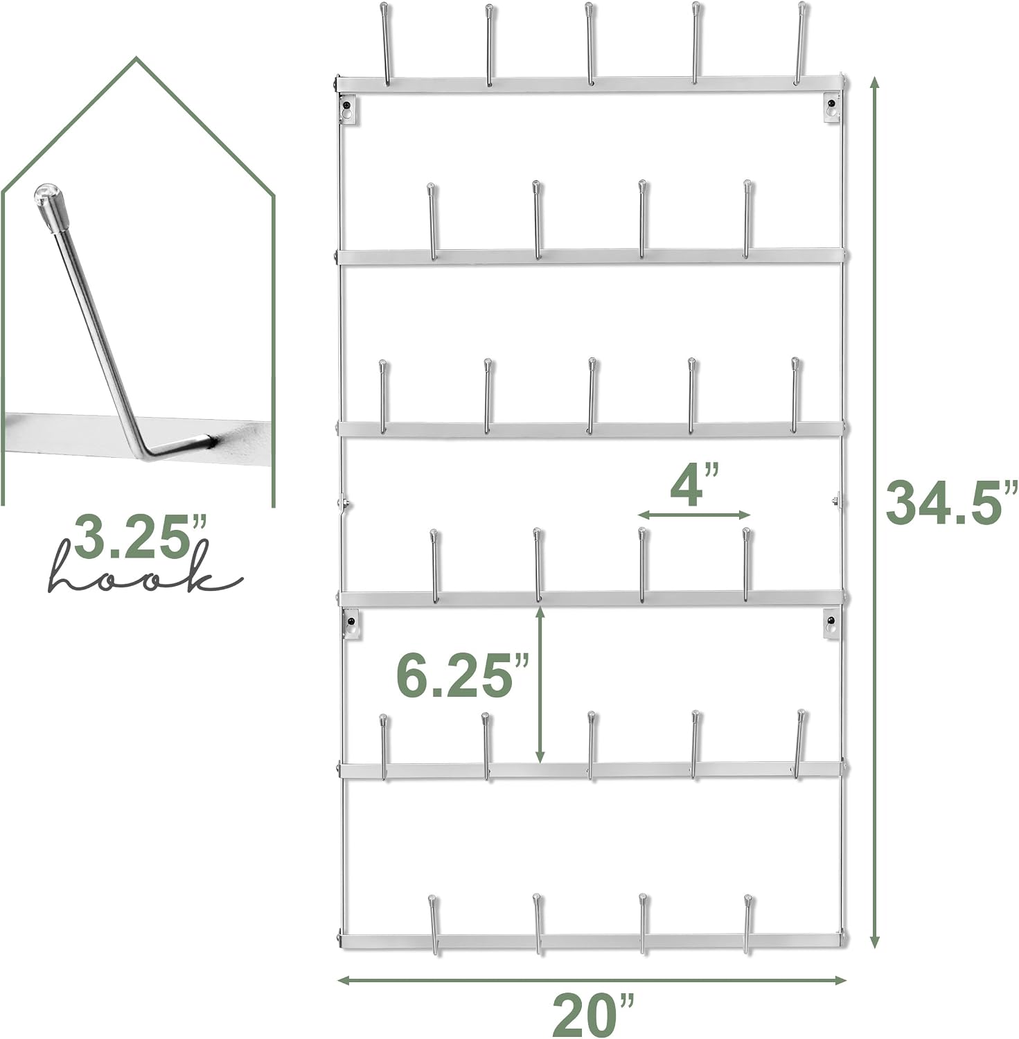 Sorbus Wall Mug Rack, Coffee Mug Display for Coffee Station (Large, Silver) | Rustic six-tier metal holder with hooks