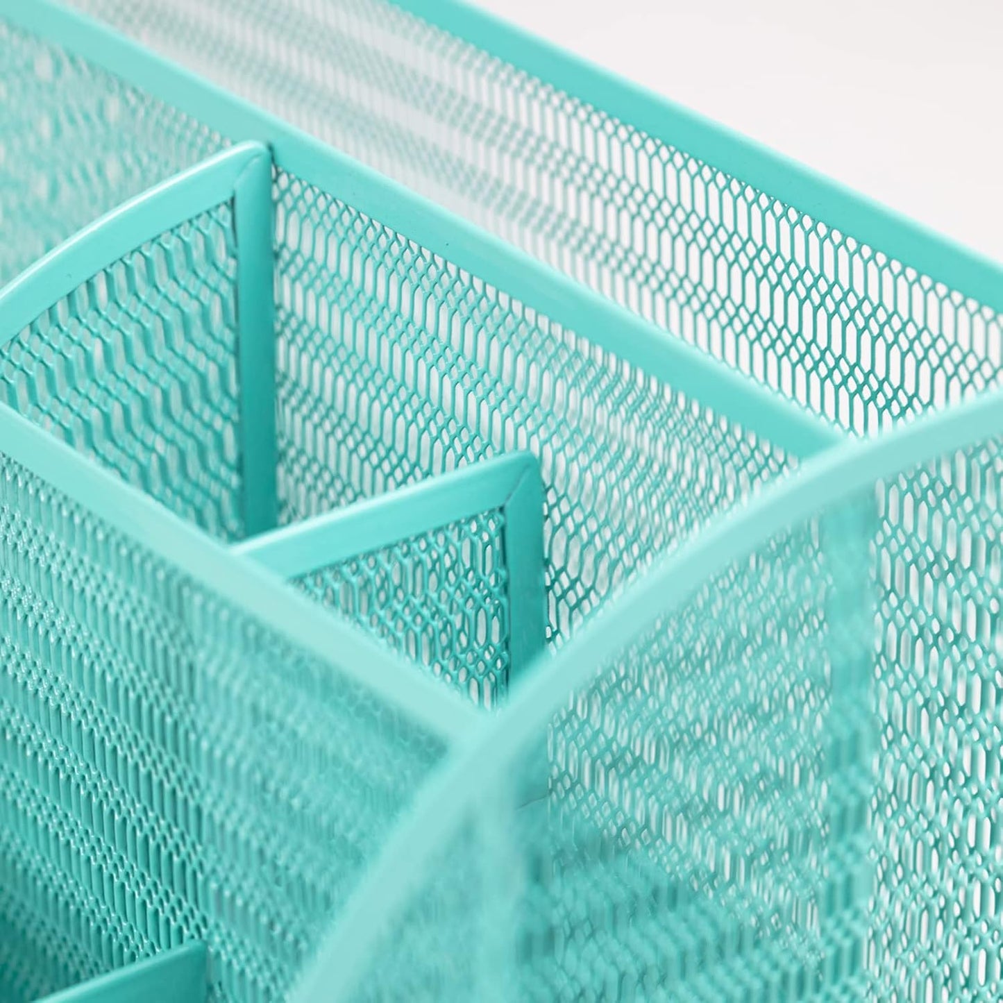 BLU MONACO Aqua Desk Organizer | Metal Turquoise Stationery Holder With Drawer and Compartments | Desktop Storage for