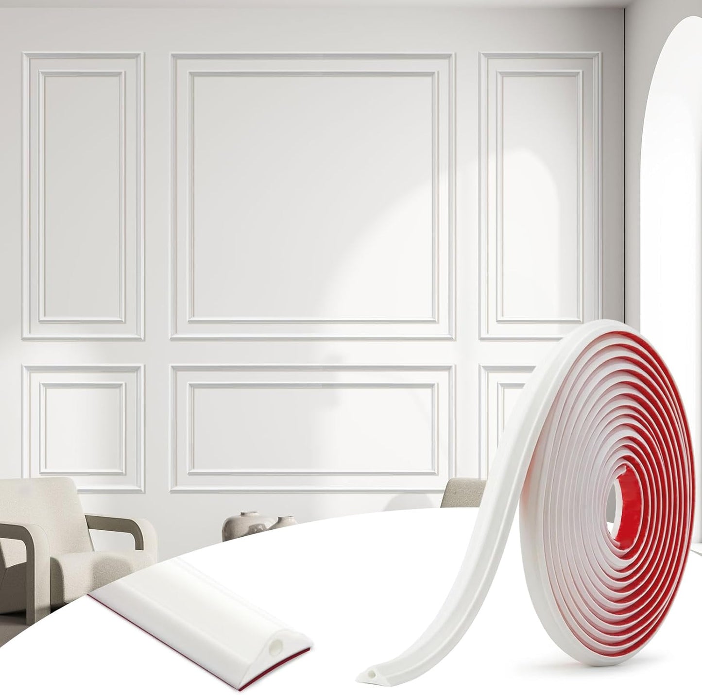 Peel and Stick Wall Molding Trim Flexible Self Adhesive Crown Molding / 20FT / White / 20 Inch