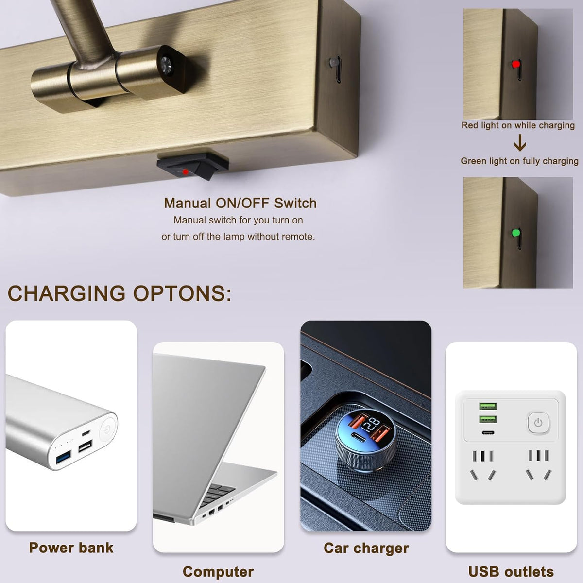 10000mAh Picture Light Battery Operated,23.6In Antique Bronze Wireless Rechargeable Picture Light 3 Colors Dimmable Art