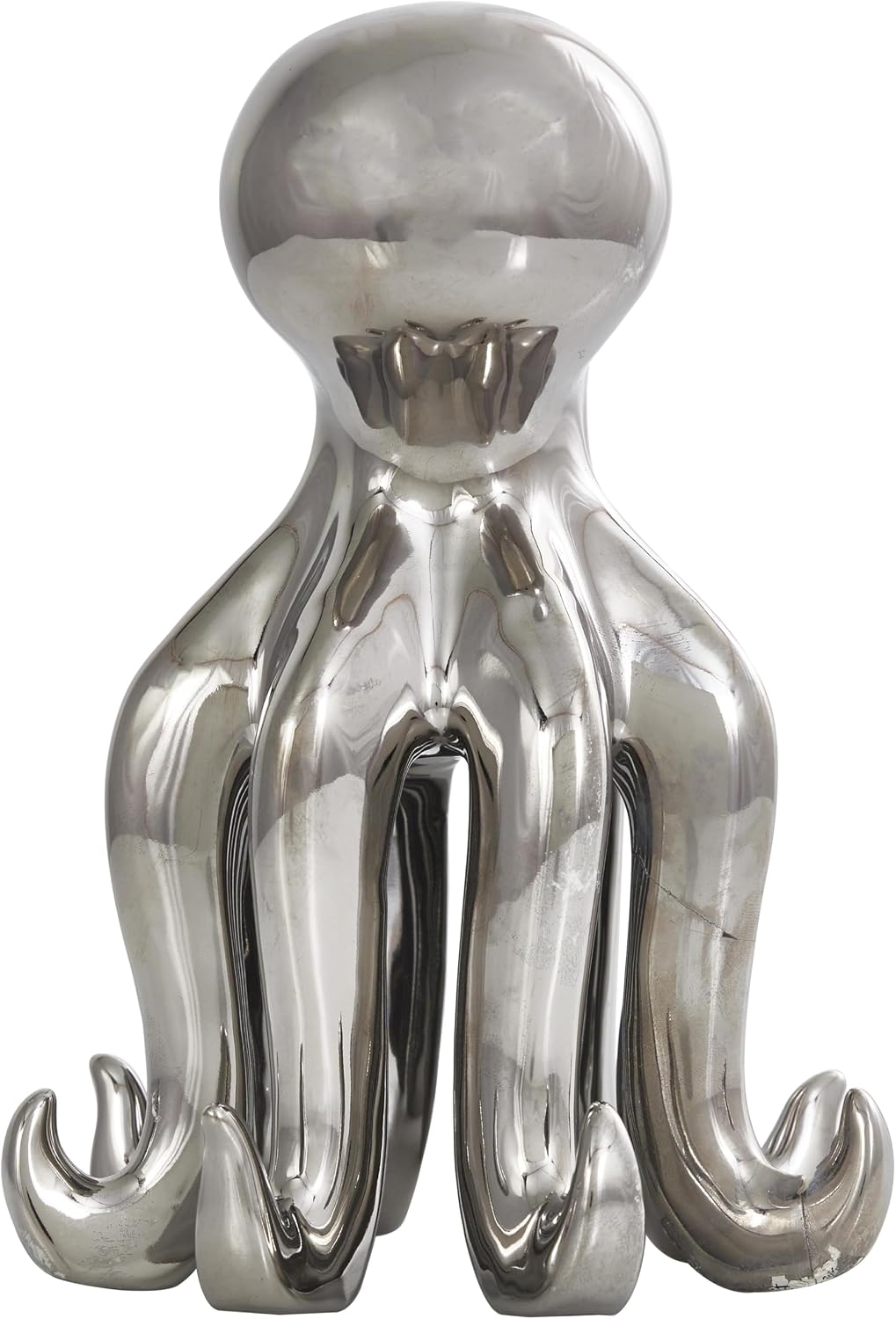 Ceramic Octopus Decorative Sculpture Standing Home Decor Statue / Silver / 6 x 6 x 8