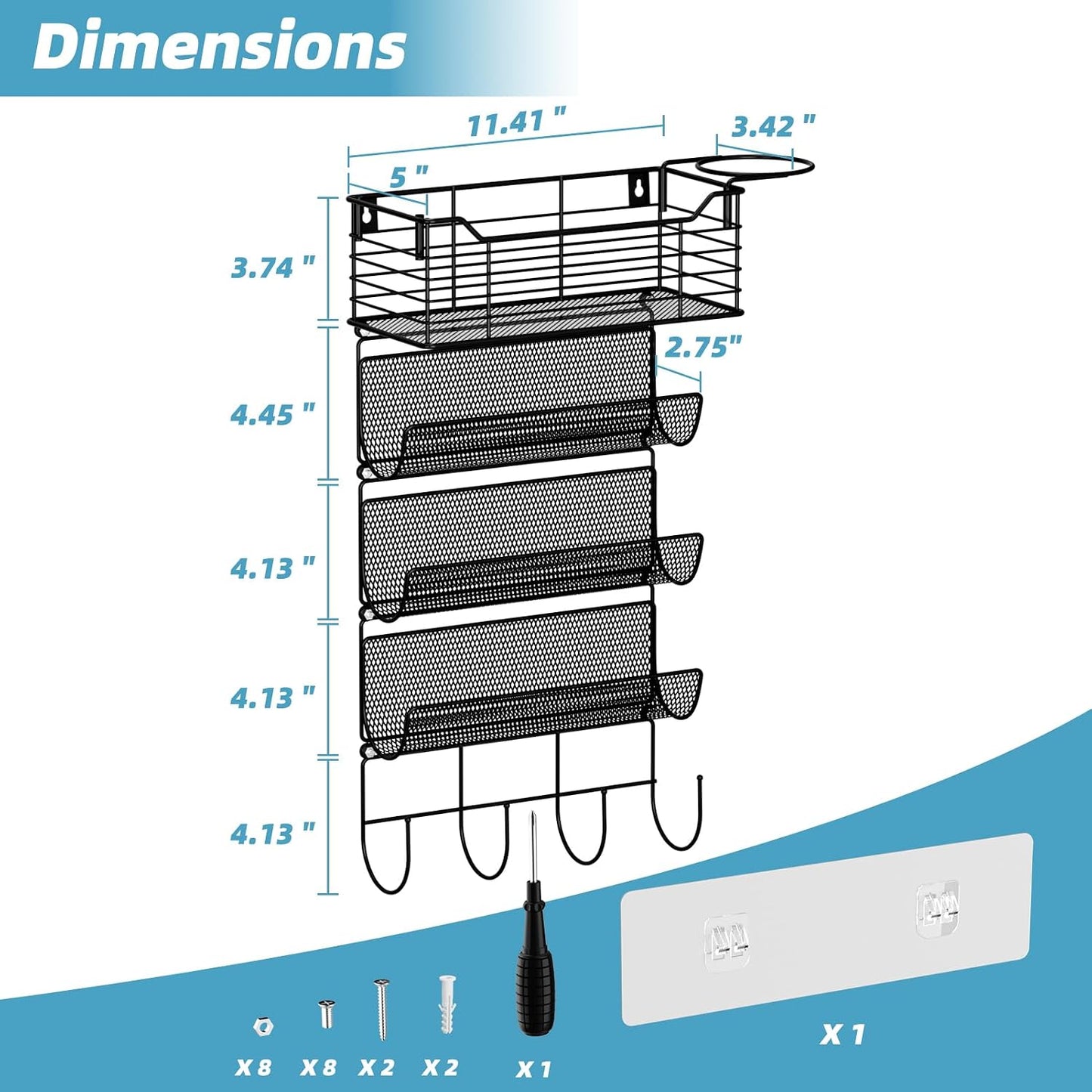 4 Tier Hair Tool Organizer Wall Mount, curling iron holder Basket, Black | Metal Mesh, Hair Dryer Holder, Bathroom Hair