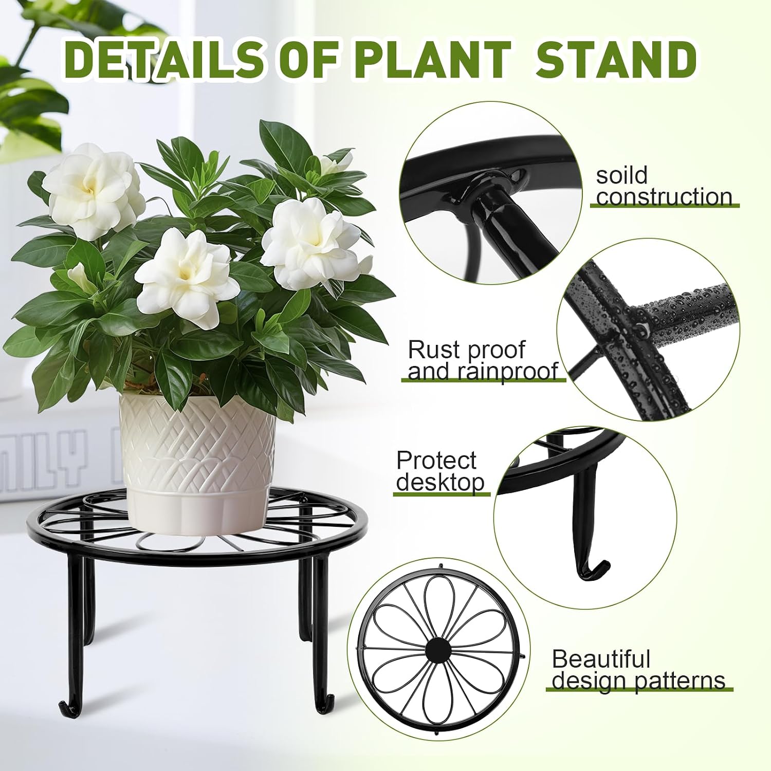 ESRICH 10 Pack 7.8" Metal Plant Stand, Iron Plant Stands for Indoor | Black Plant Stands Outdoor, Rustproof Round Heavy