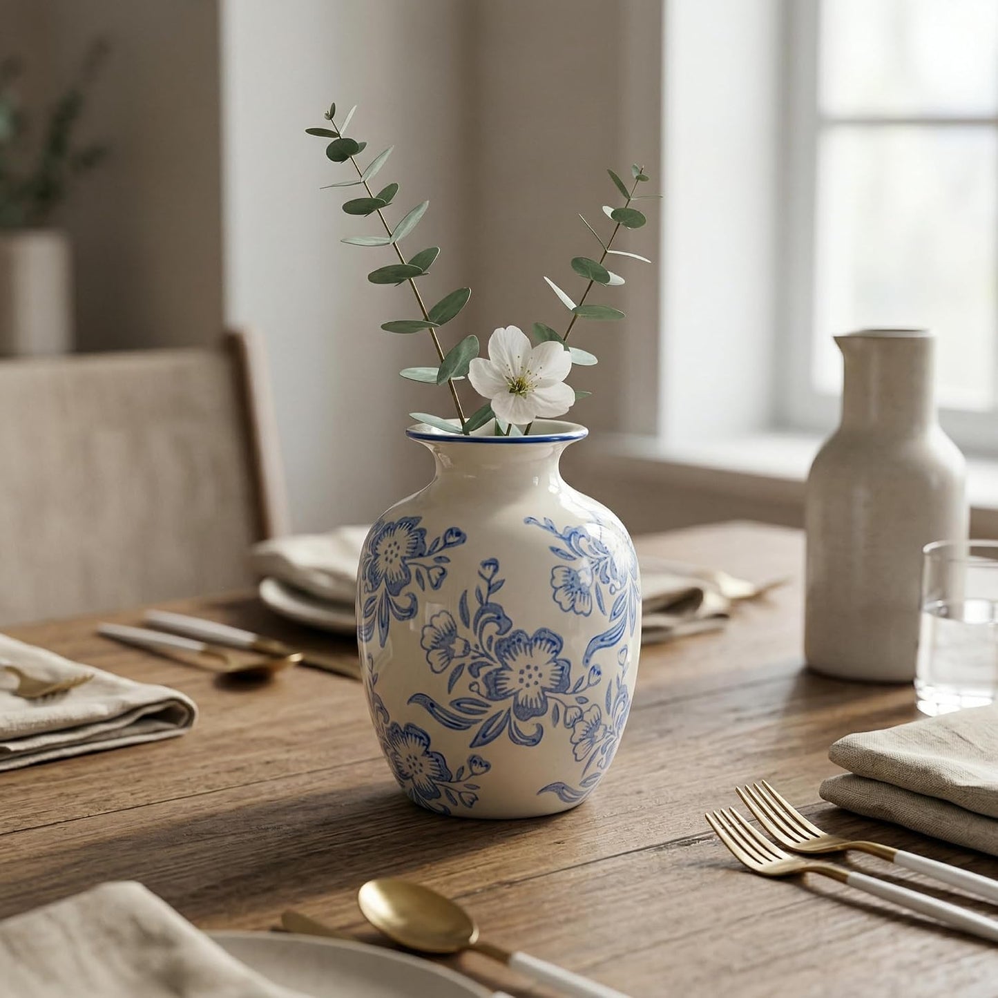 Night Stand / Chinoiserie Vase / Blue and White / 7 Inch