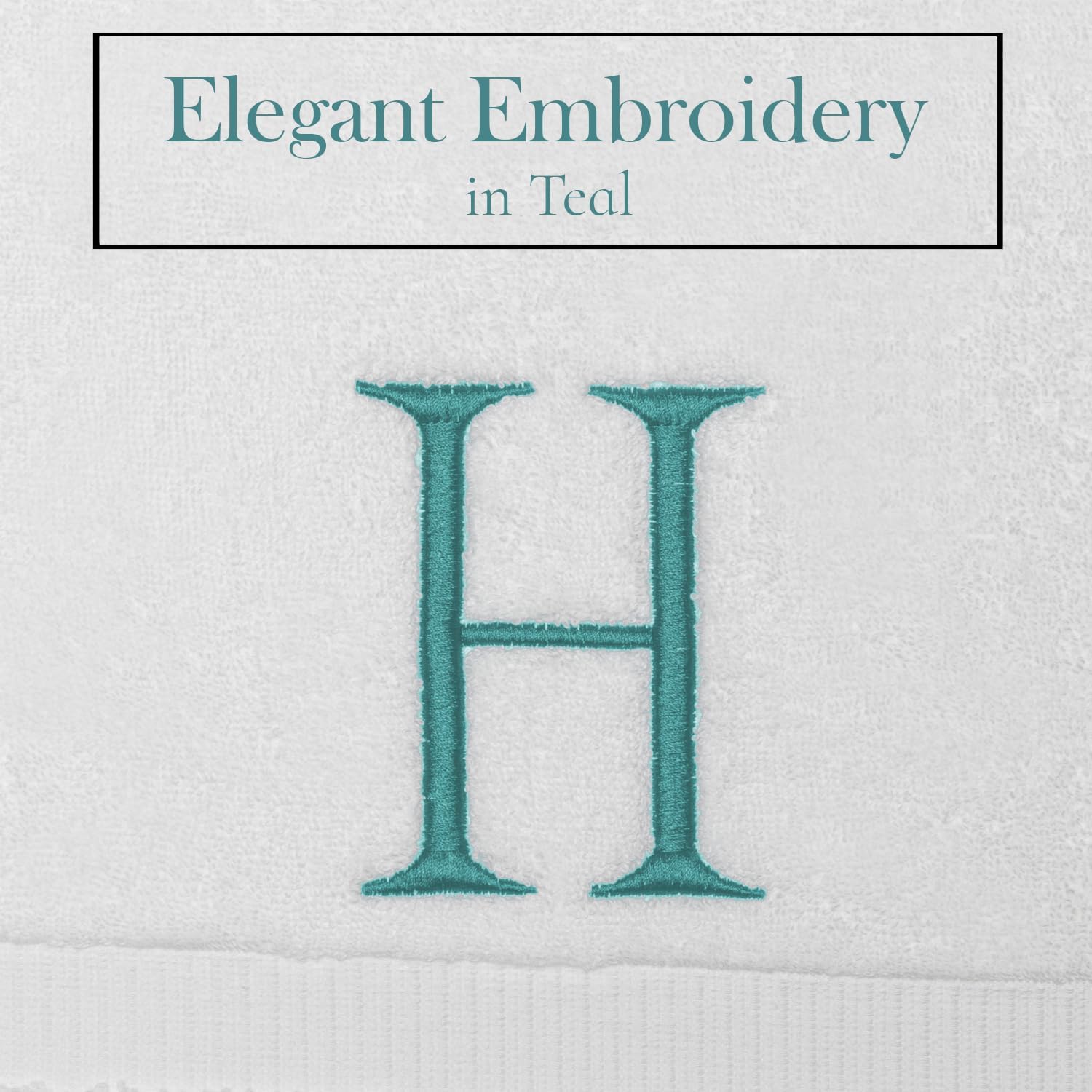 White with Teal Monogrammed Hand Towels for Bathroom - Set of 2 Letter H | Luxury Hotel Quality Initial Towels For