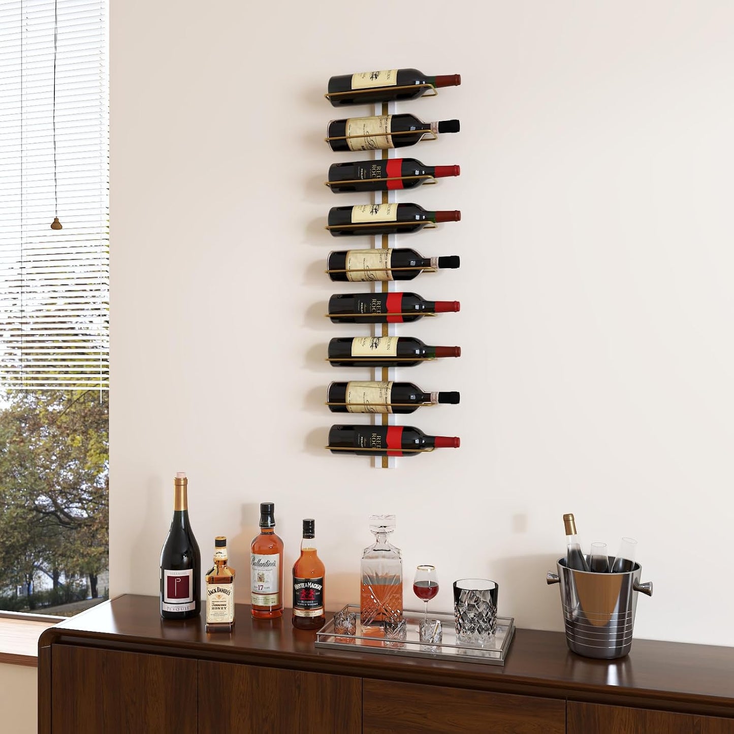 B4Life Wall-Mounted Wine Rack, 12 Bottles Wood & Metal Storage Dark Yellow | Dining Rooms, Kitchens, Home Bars