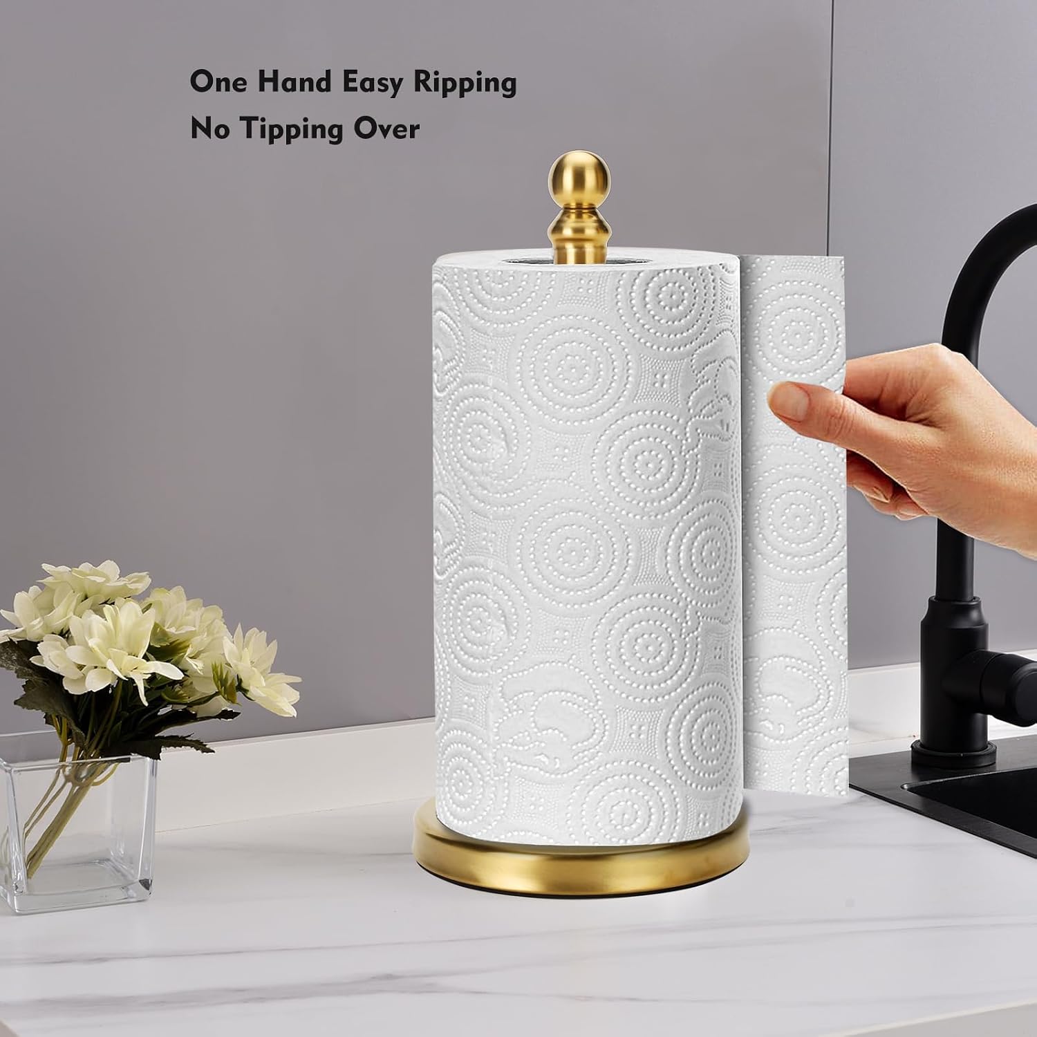Paper Towel Holder Stand, Gold Paper Towel Holder Countertop, with Weighted Base for One-Handed Operation (Gold)