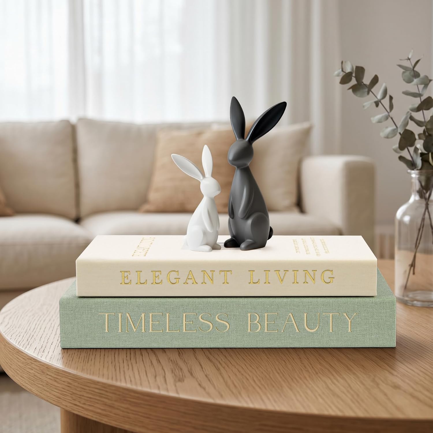 Modern Linen Faux Book Boxes / Sage-beige / Set of 2