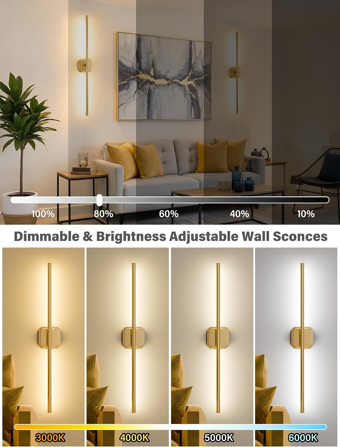 Battery Operated Wall Sconces Set of Two, Wireless Wall Lights Touch & Remote Control Rechargeable LED Wall Lamp