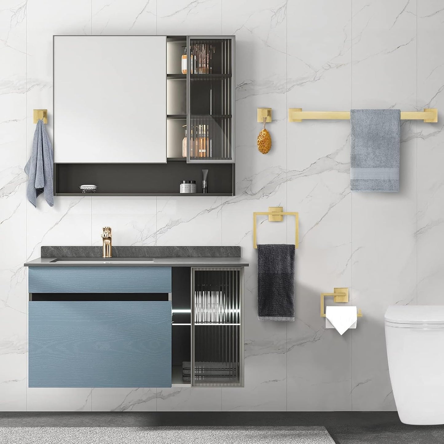 YACVCL 5 Piece Bathroom Hardware Set Brushed Gold, SUS304 Stainless Steel 23.6 Inch Bathroom Towel Holder Set, Brushed