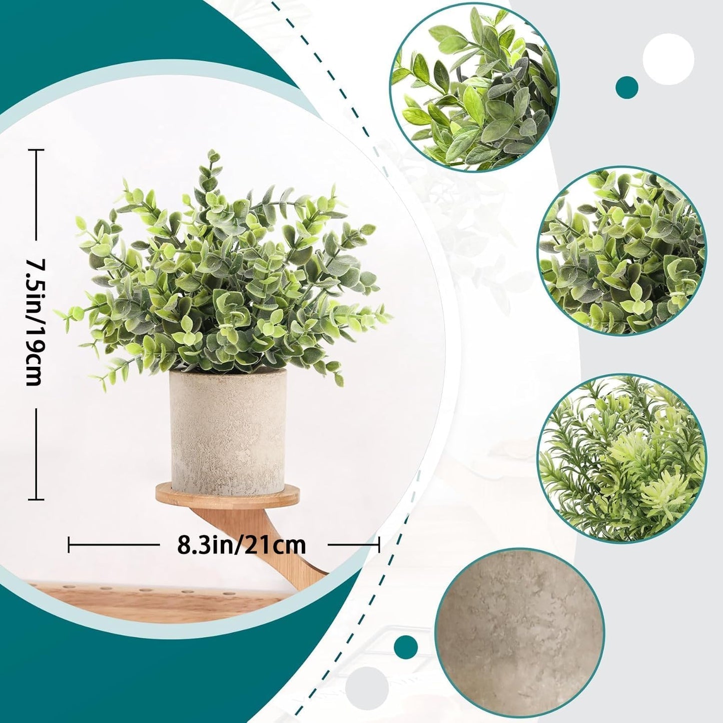 Mini Potted Fake Plants Artificial Plastic Eucalyptus Plants Topiaries / Sage Green / Set of 3