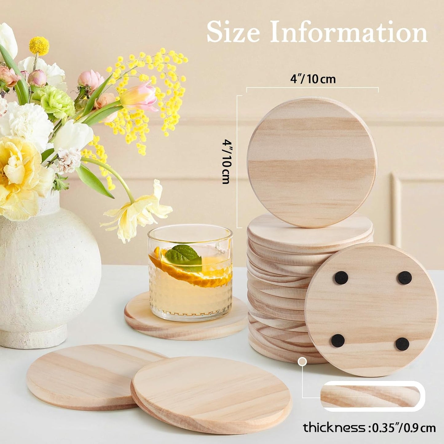 Unfinished Wood Coasters / Round / 4 Inch / Set of 60