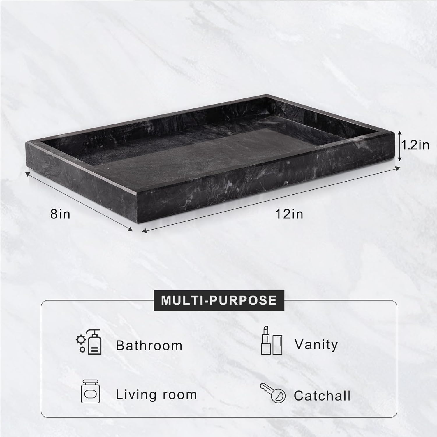Marble Bathroom Tray for Countertop & Home Decor / Gray Black