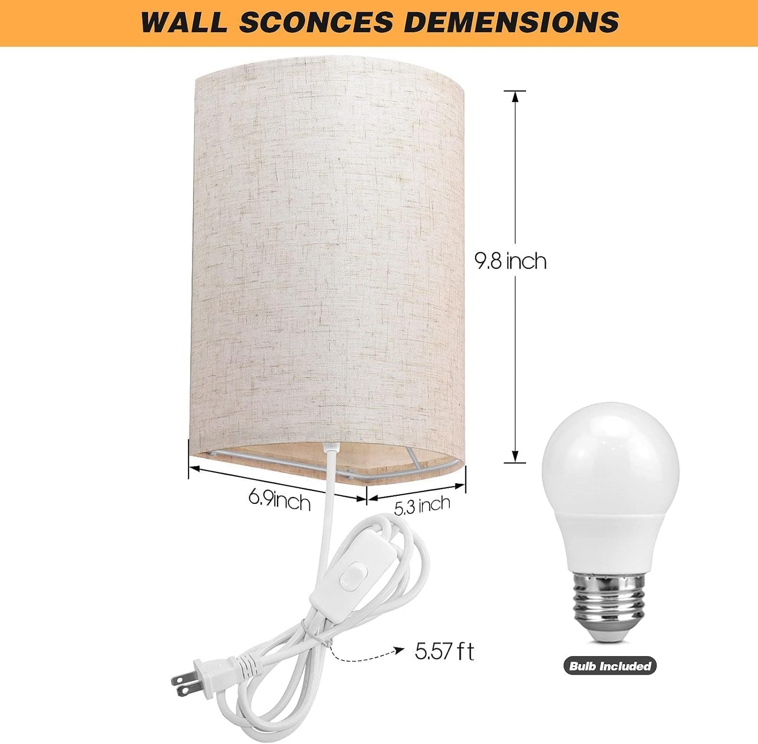 Plug in Wall Sconce, 3 Color Wall Sconces Set of Two, Industrial Lamp | with Plug in Cord, Rustic Wall Sconce Fixture