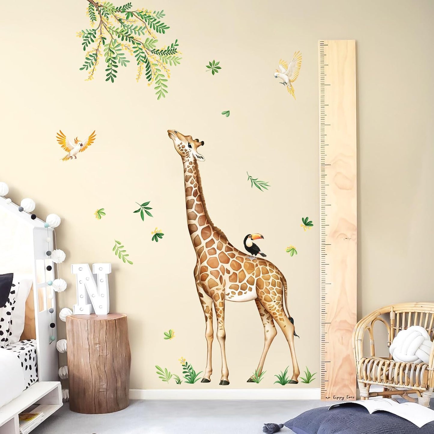 Large Giraffe Wall Decals Jungle Animal Wall Stickers Leopard Deer Safari Peel and Stick Art Decor