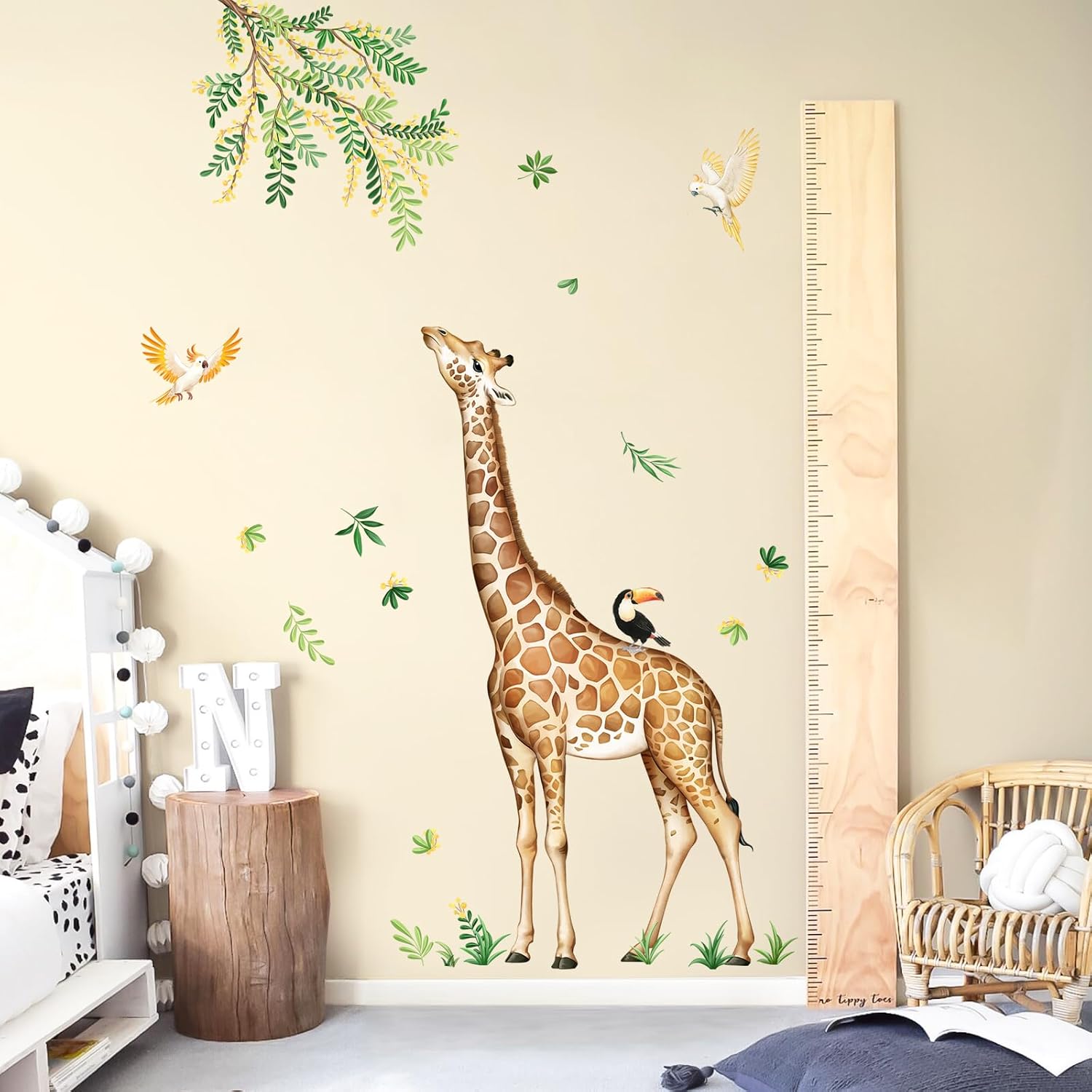 Large Giraffe Wall Decals Jungle Animal Wall Stickers Leopard Deer Safari Peel and Stick Art Decor