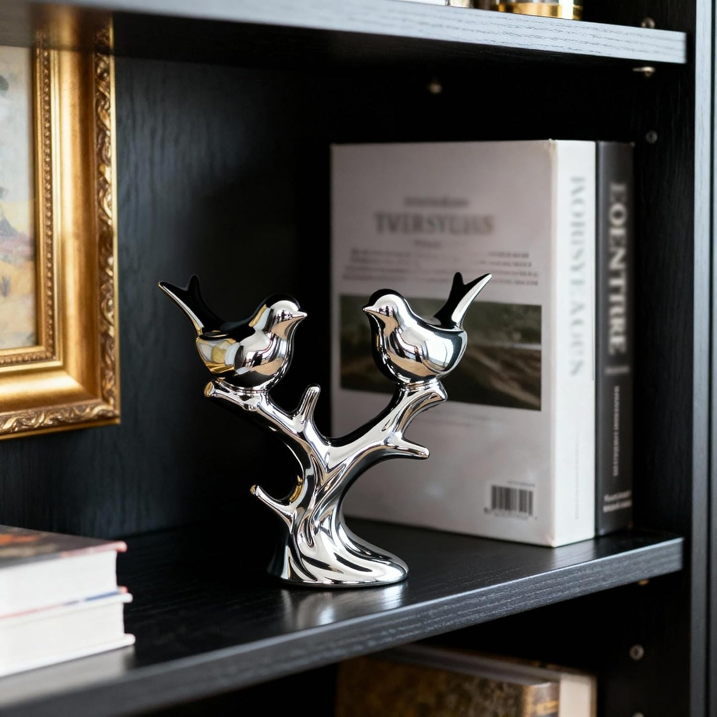 Ceramic Bird Statue / Silver