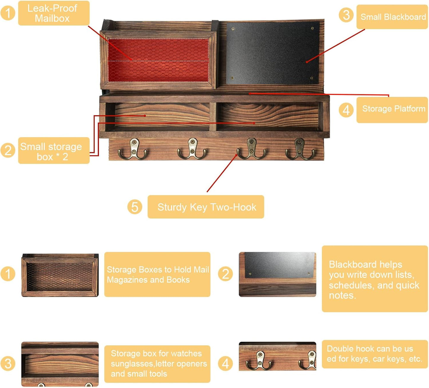 Key Holder / Mail Organizer Wall Mount / Brown