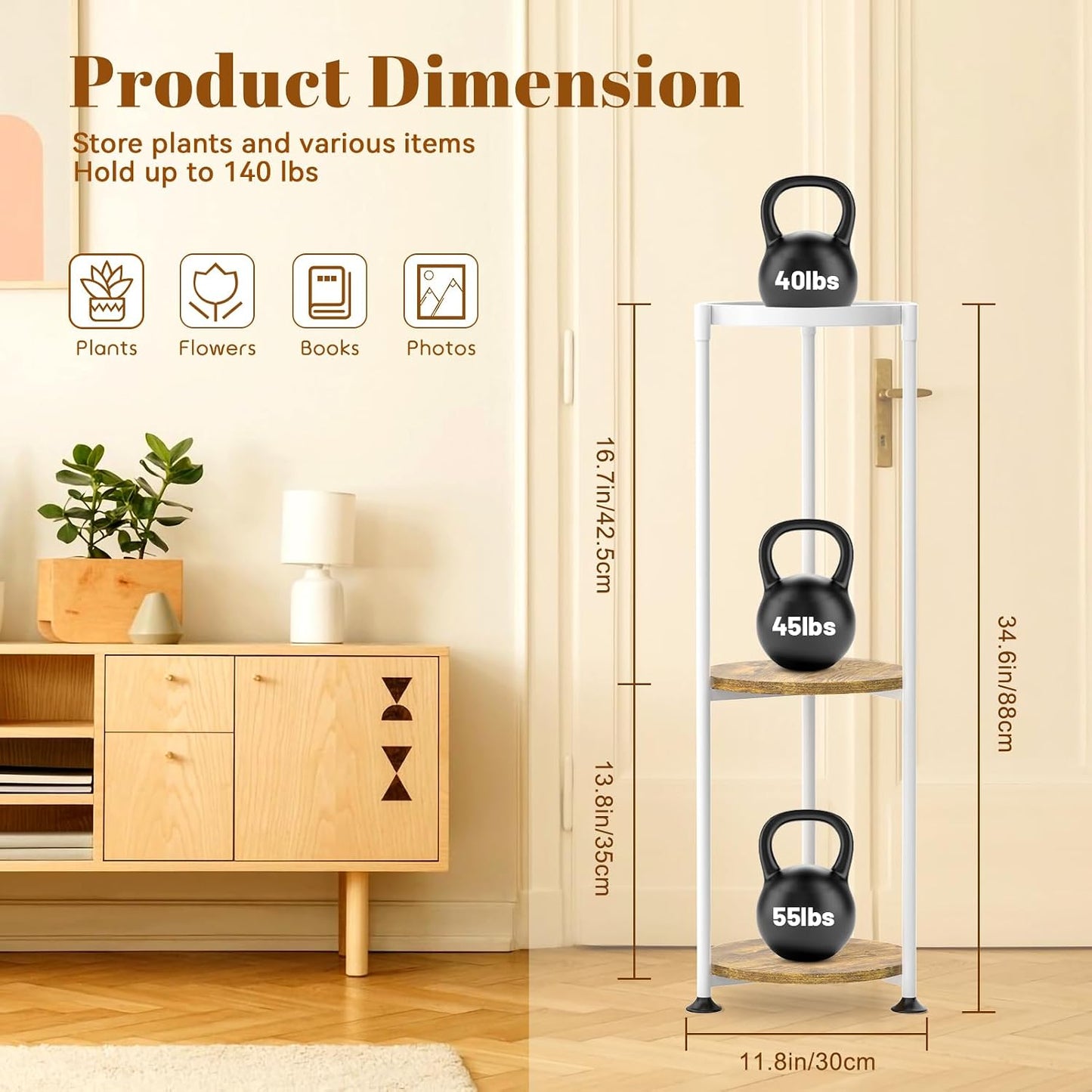 KMOTASUO Metal Plant Stand Tall for Indoor Outdoor Corner, 3 Tier White | Heavy Duty Flower Holder Rack, Modern