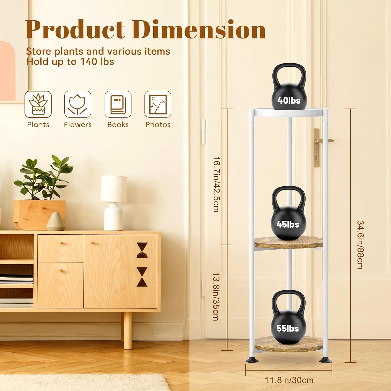 KMOTASUO Metal Plant Stand Tall for Indoor Outdoor Corner, 3 Tier White | Heavy Duty Flower Holder Rack, Modern