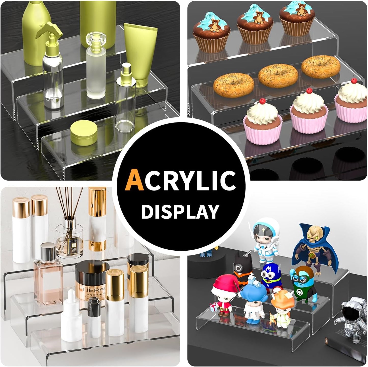 Rectangular Acrylic Showcase Collectibles Display Stands Suitable for Retail / M / Clear / Set of 6