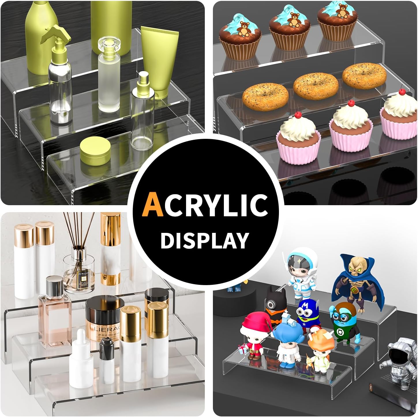 Rectangular Acrylic Showcase Collectibles Display Stands Suitable for Retail / M / Clear / Set of 6