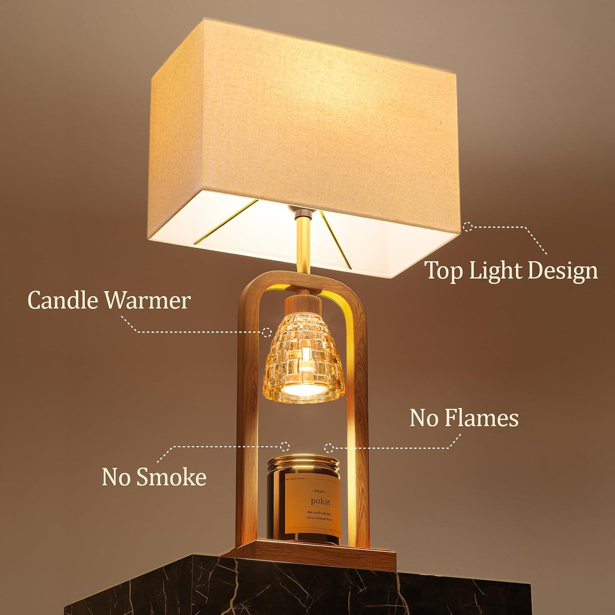 PoKat Electric Candle Warmer Lamps Gold, Lamp Candle Warmers with Timer Dimmer, Wax Light Warming Table Lamps Set of 2