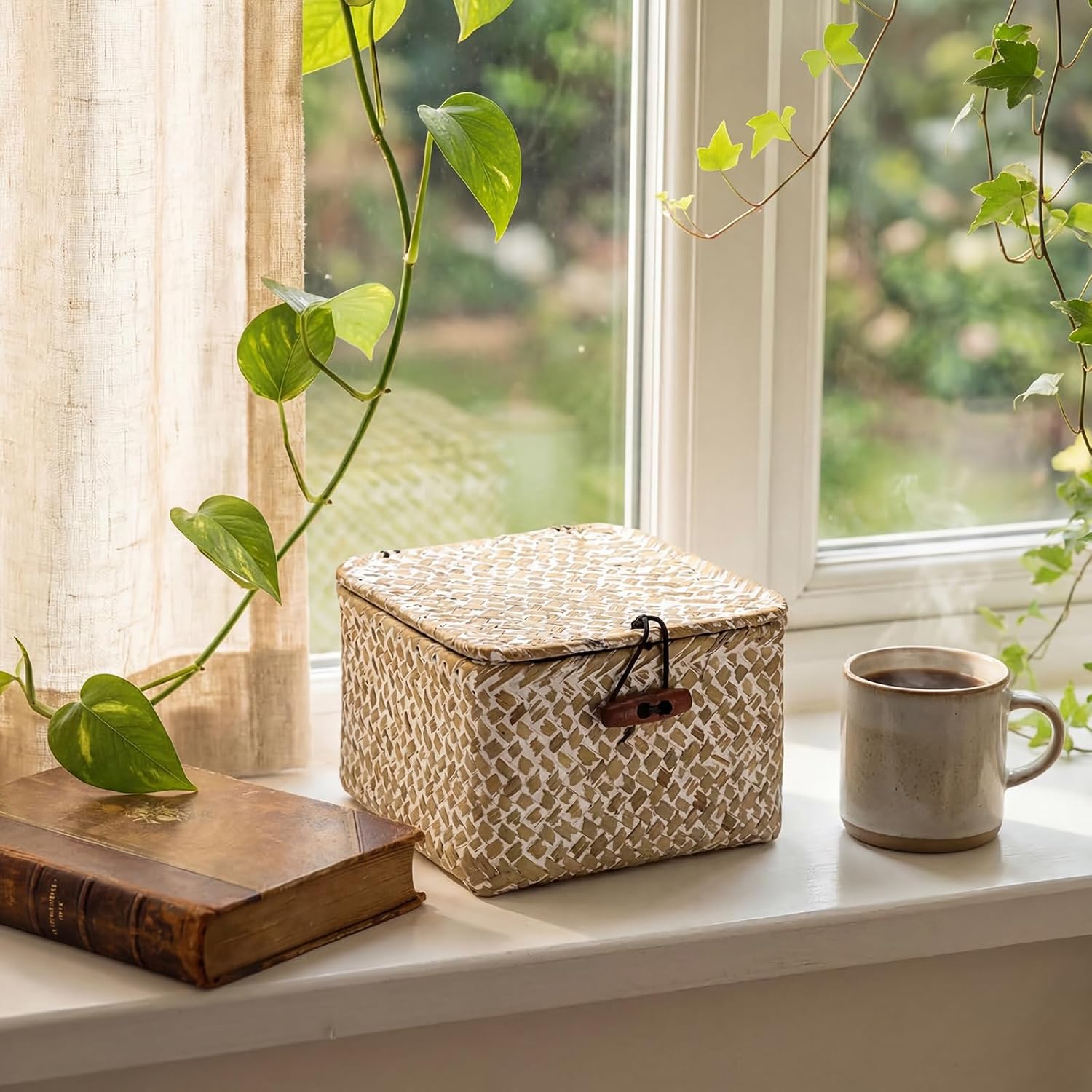 Small Seagrass Basket / 4.7 x 4.7 x 3 / Whitewash Color