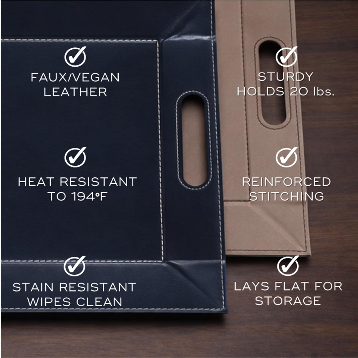 PLACEsMAT 2-in-1 Faux Leather Placemat & Serving Tray / Blue & Taupe / Set of 4