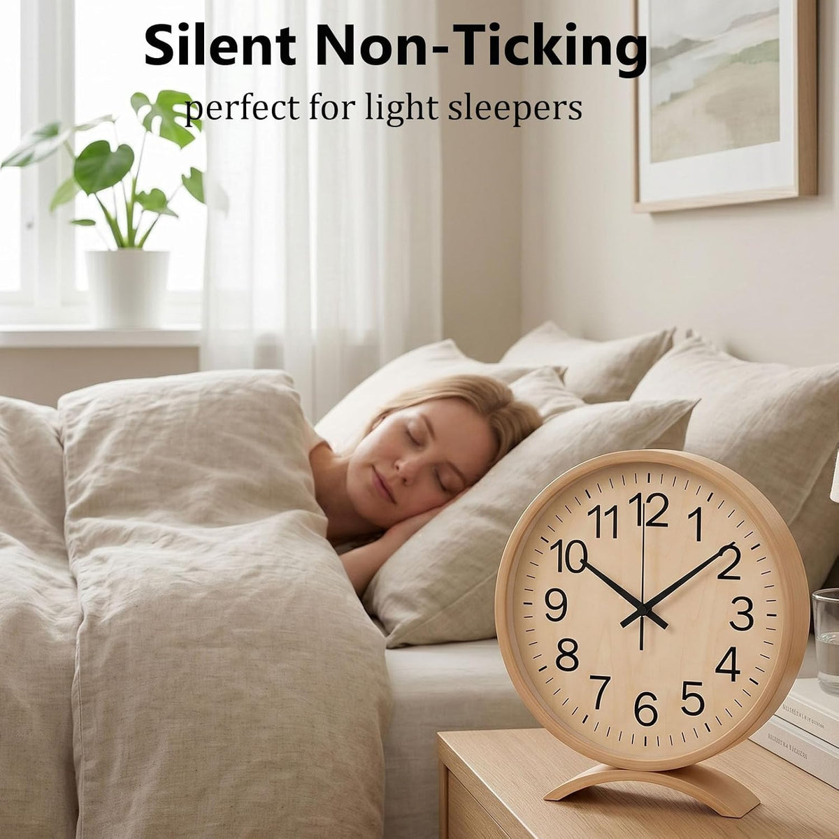 Maxspace Table Clock-8 Inch Silent Non-Ticking Wooden Timepiece Desk Clock, Battery Operated Decor Round Clock for