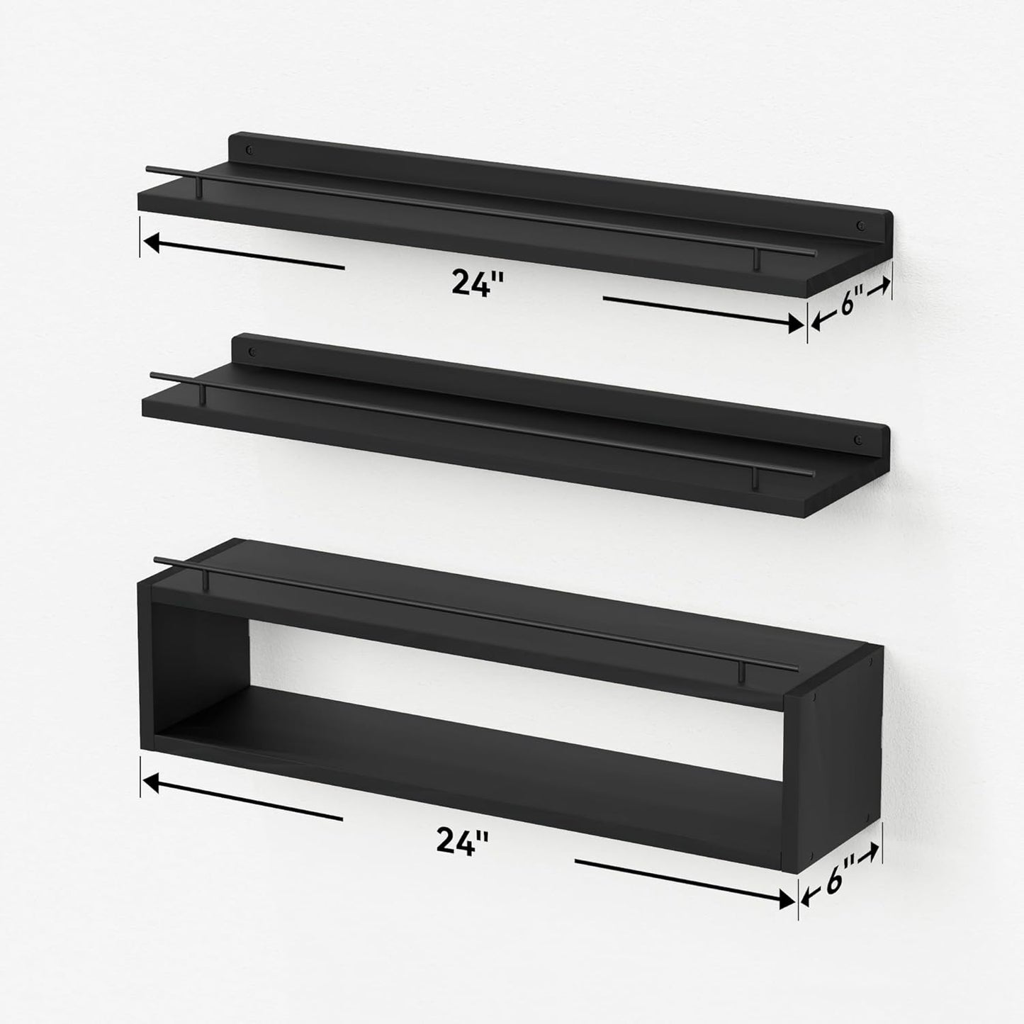 Floating Shelves for Wall 24 inch with Cube Shelf, Wall Shelves with Metal Rail for Decor, Bathroom Organizers and