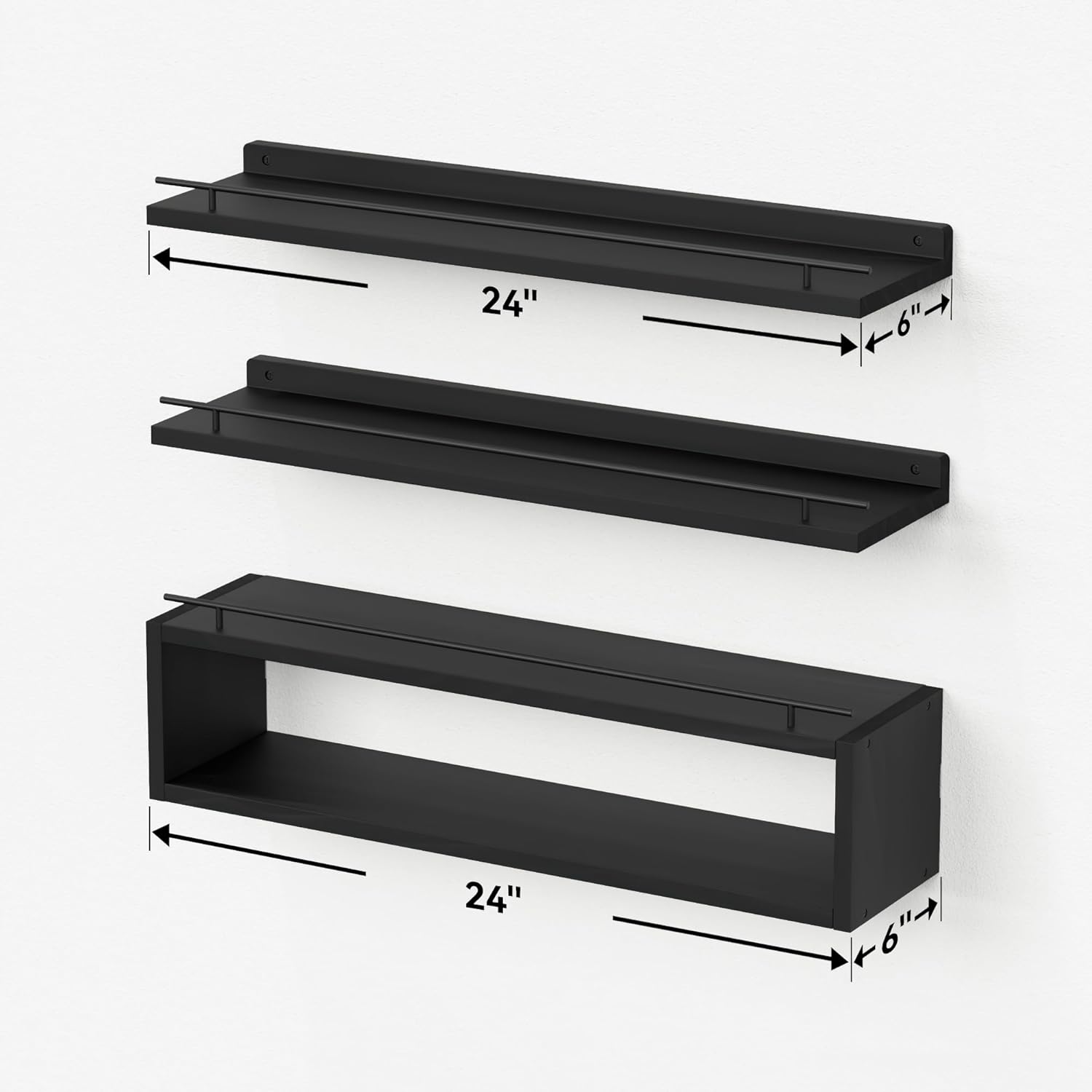 Floating Shelves for Wall 24 inch with Cube Shelf, Wall Shelves with Metal Rail for Decor, Bathroom Organizers and