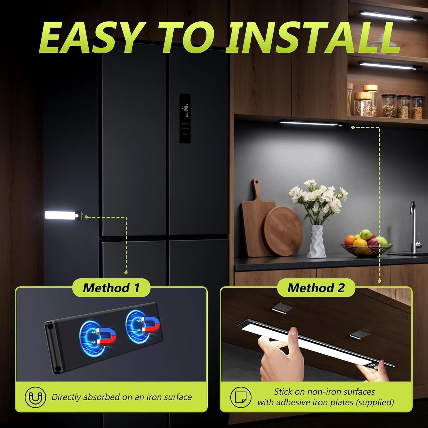 Mpotmiy 6-Pack 12" Wireless Under Cabinet Lights with Digital Display | Rechargeable motion sensor lights with 2200mAh