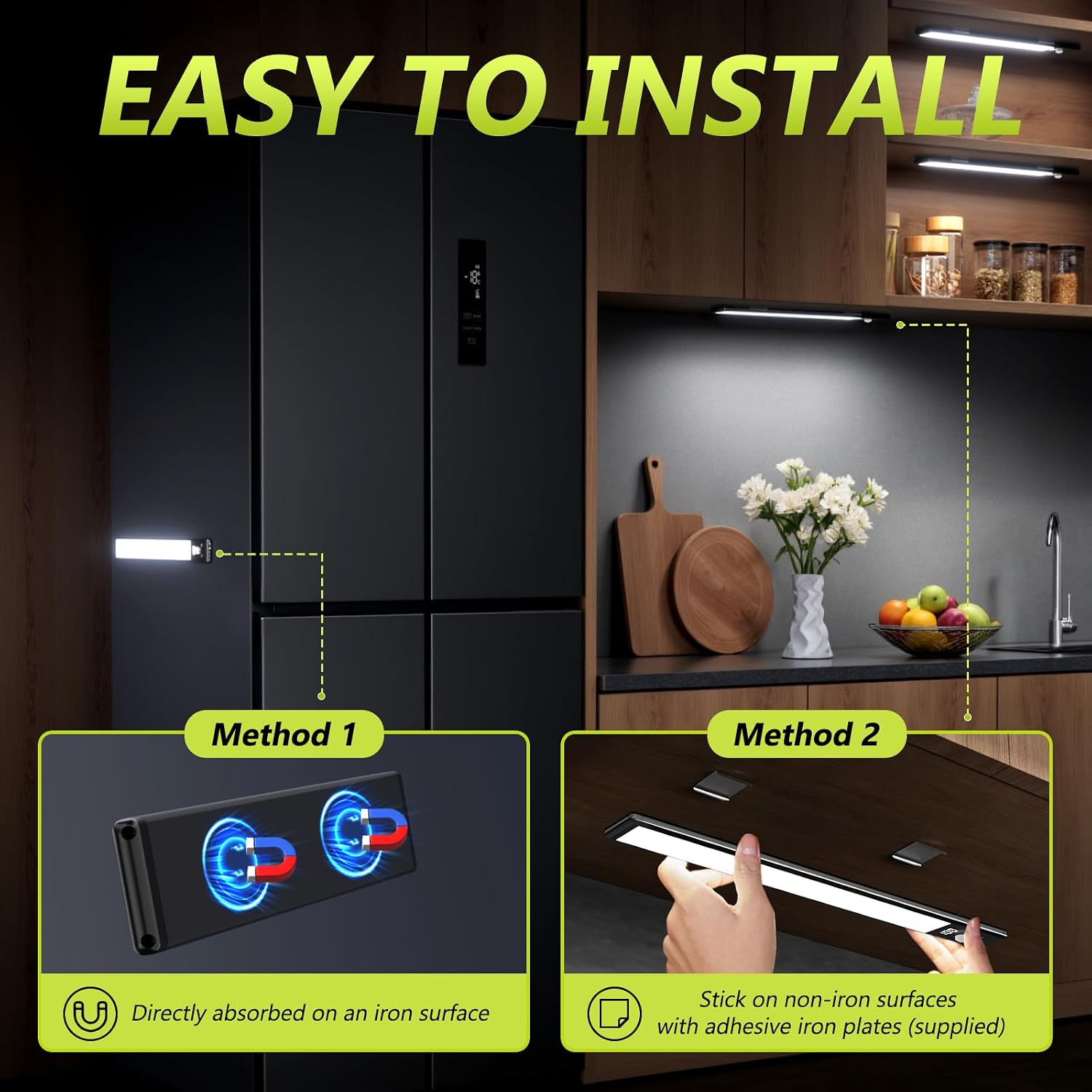Mpotmiy 6-Pack 12" Wireless Under Cabinet Lights with Digital Display | Rechargeable motion sensor lights with 2200mAh