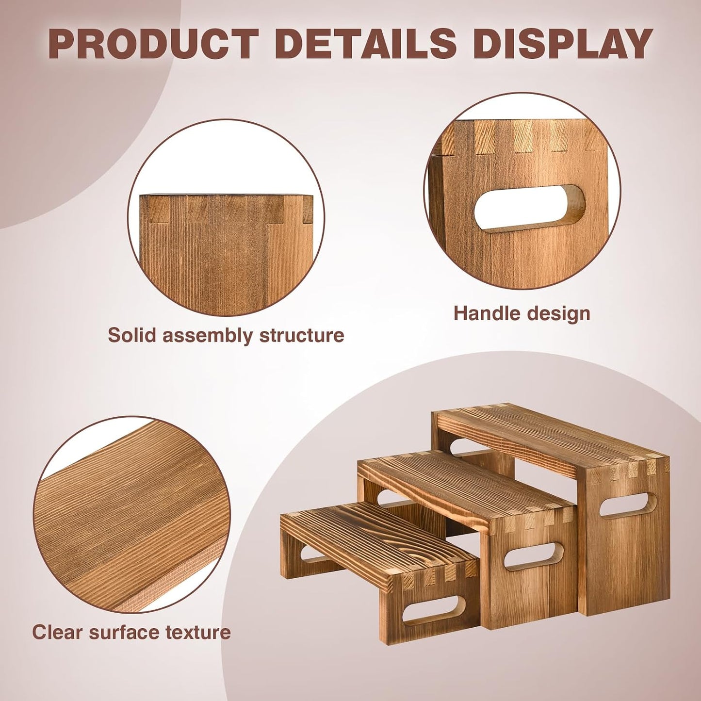 Wood Risers Display Stands / 7 x 8 x 9 / Brown / Set of 6