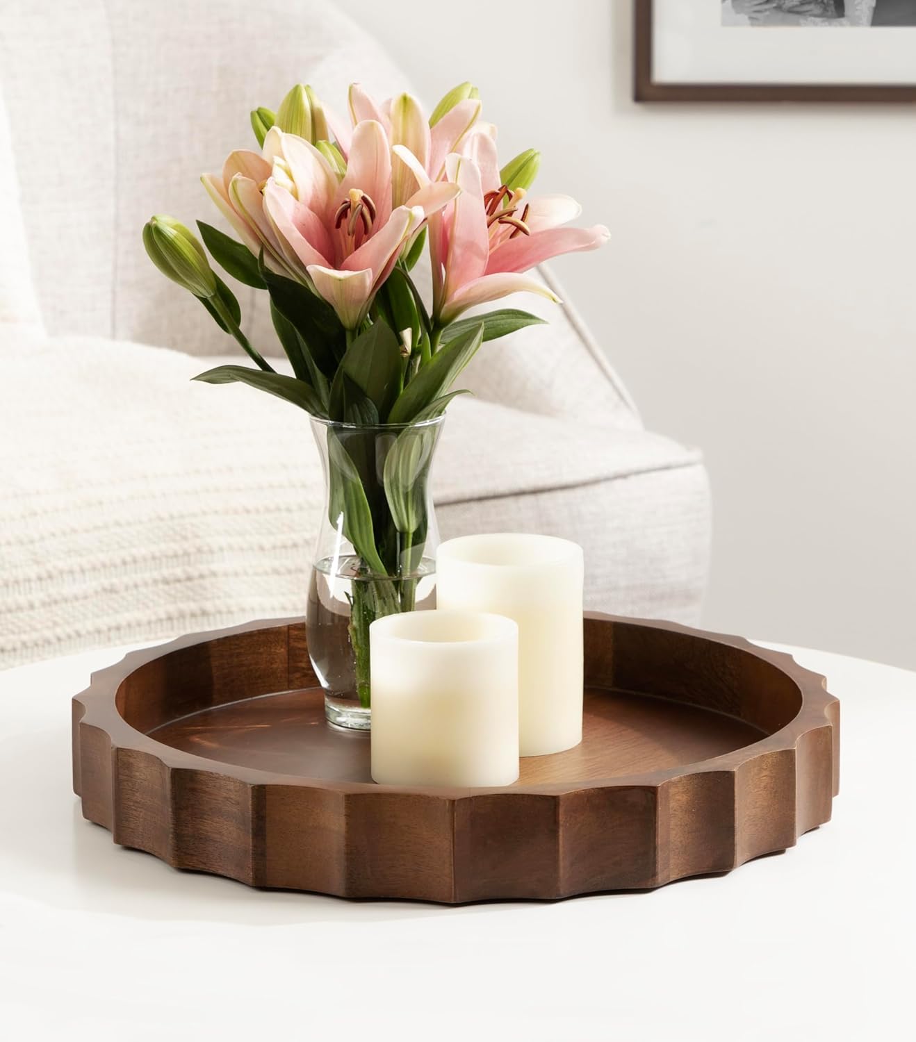 Lissi Decorative Round Tray / Walnut Brown / 15 Inch