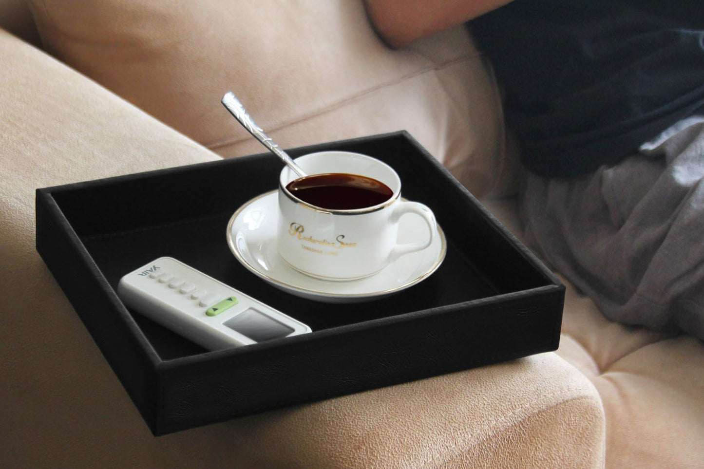 Valet Tray Nightstand Organizer Leather Catchall Tray for Perfume / Black