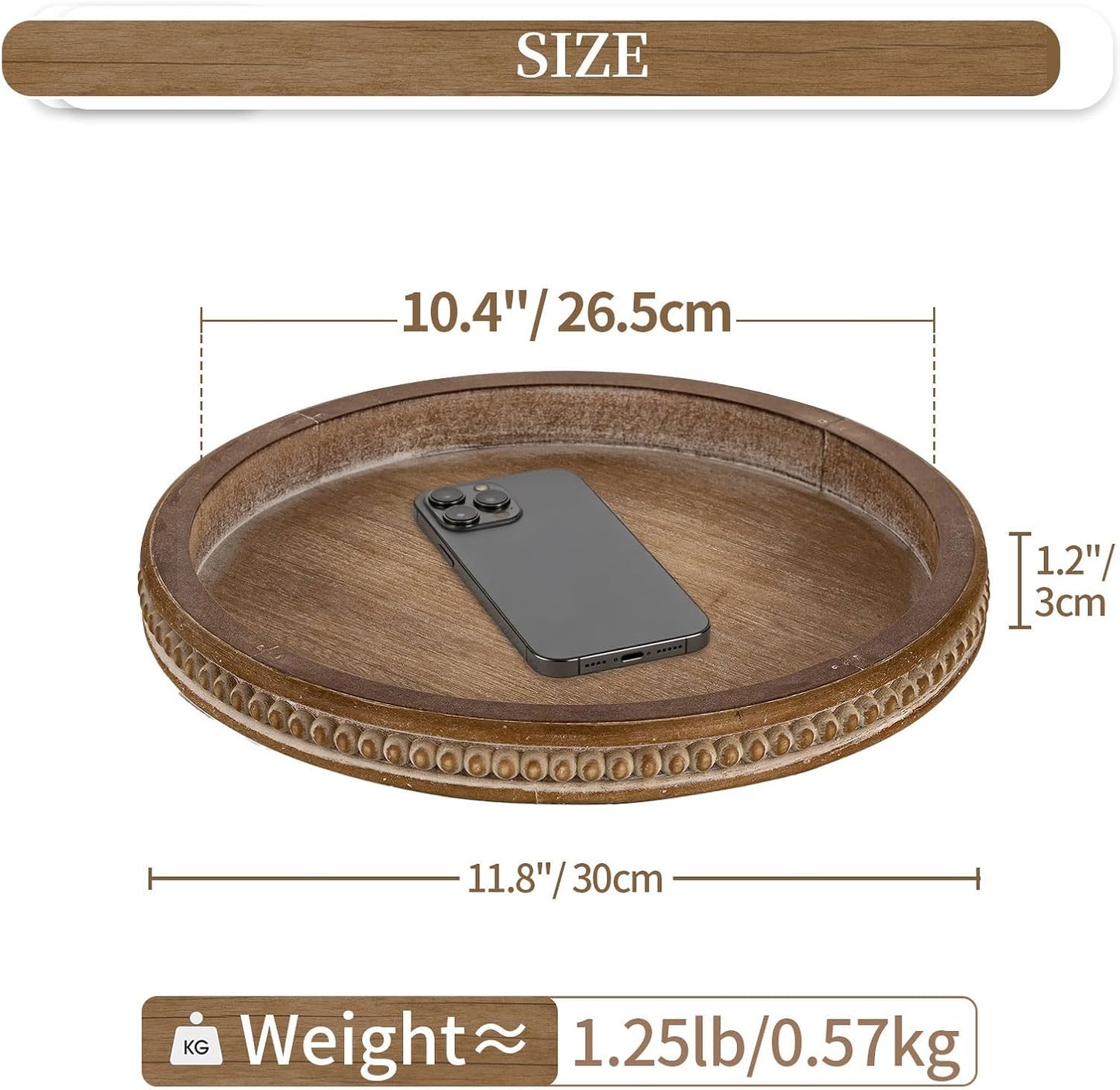 Round Wooden Tray Decor / 11.8 / Brown