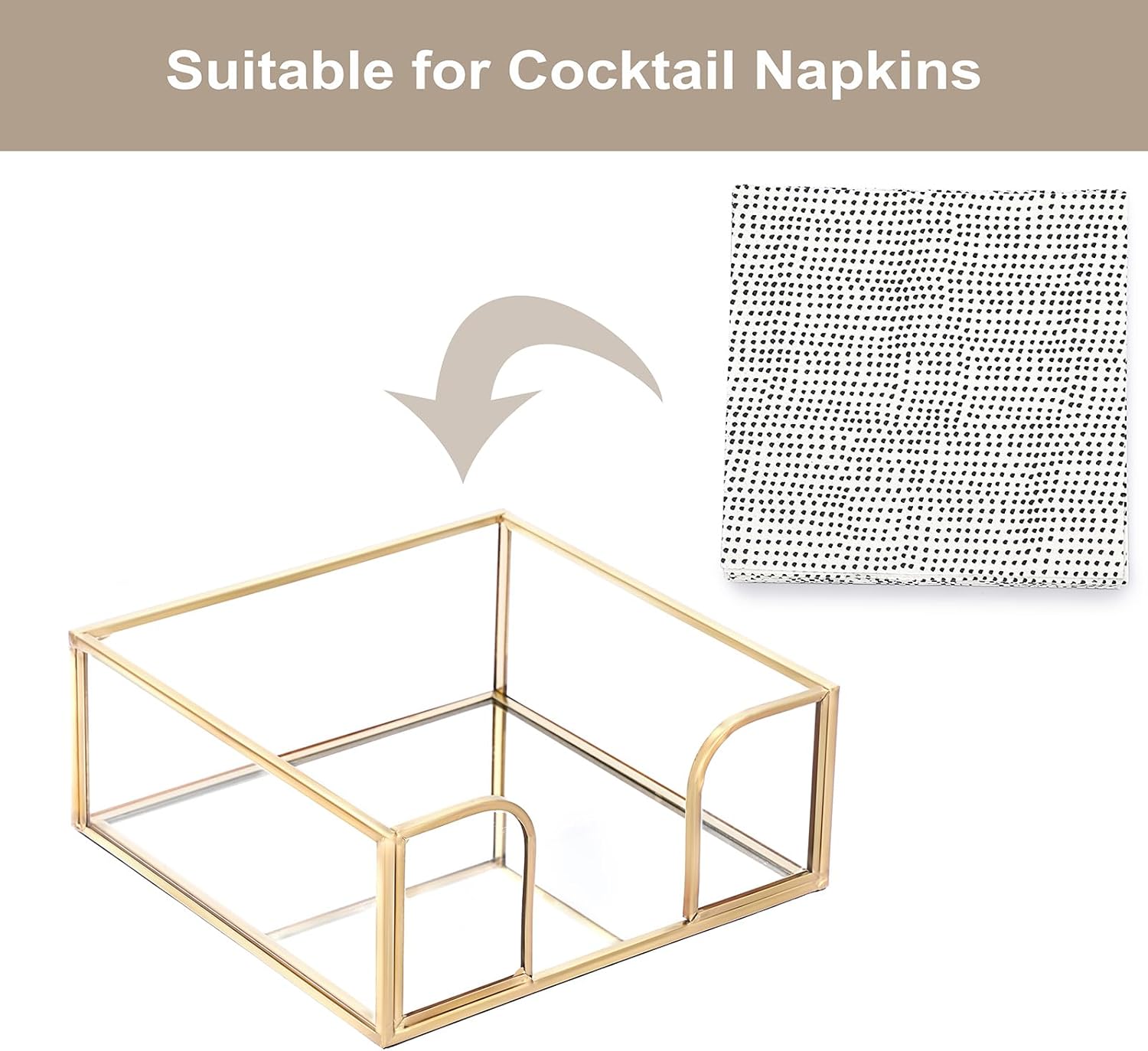 Cocktail-Sized Napkin Holder Square Glass Napkin Holder Table / 5.7 x 5.7 / Inch/cocktail / Gold