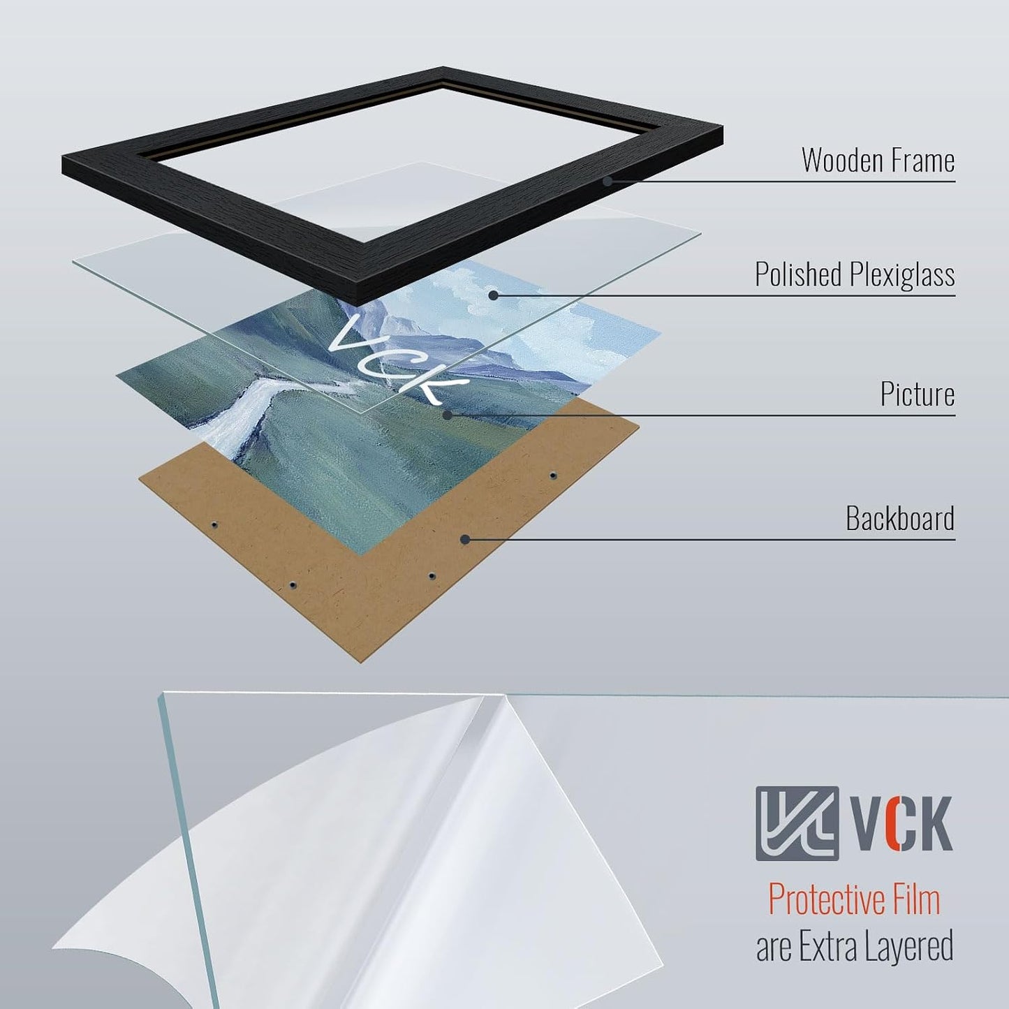 VCK 8x10 Picture Frame Set of 4, Black Wooden Photo Frames with Plexiglass, Vertical Horizontal Wall & Tabletop Display