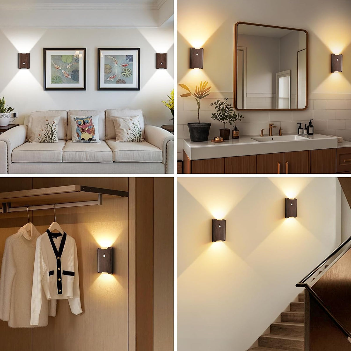 Eneru Motion Sensor Wall Sconce, Rechargeable Wireless Lights Indoor 4 Pack | 5000mAh Battery Powered, Remote 3CCT