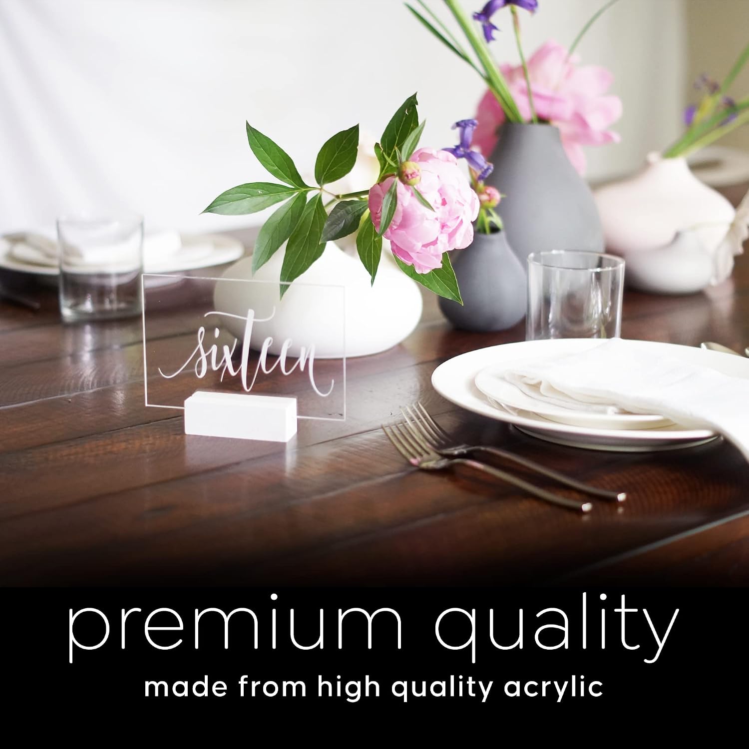 Cedar and Ink Acrylic Wedding Table Numbers 1-20, Acrylic Wedding Signs with Calligraphy Lettering, Glass Like Rustic