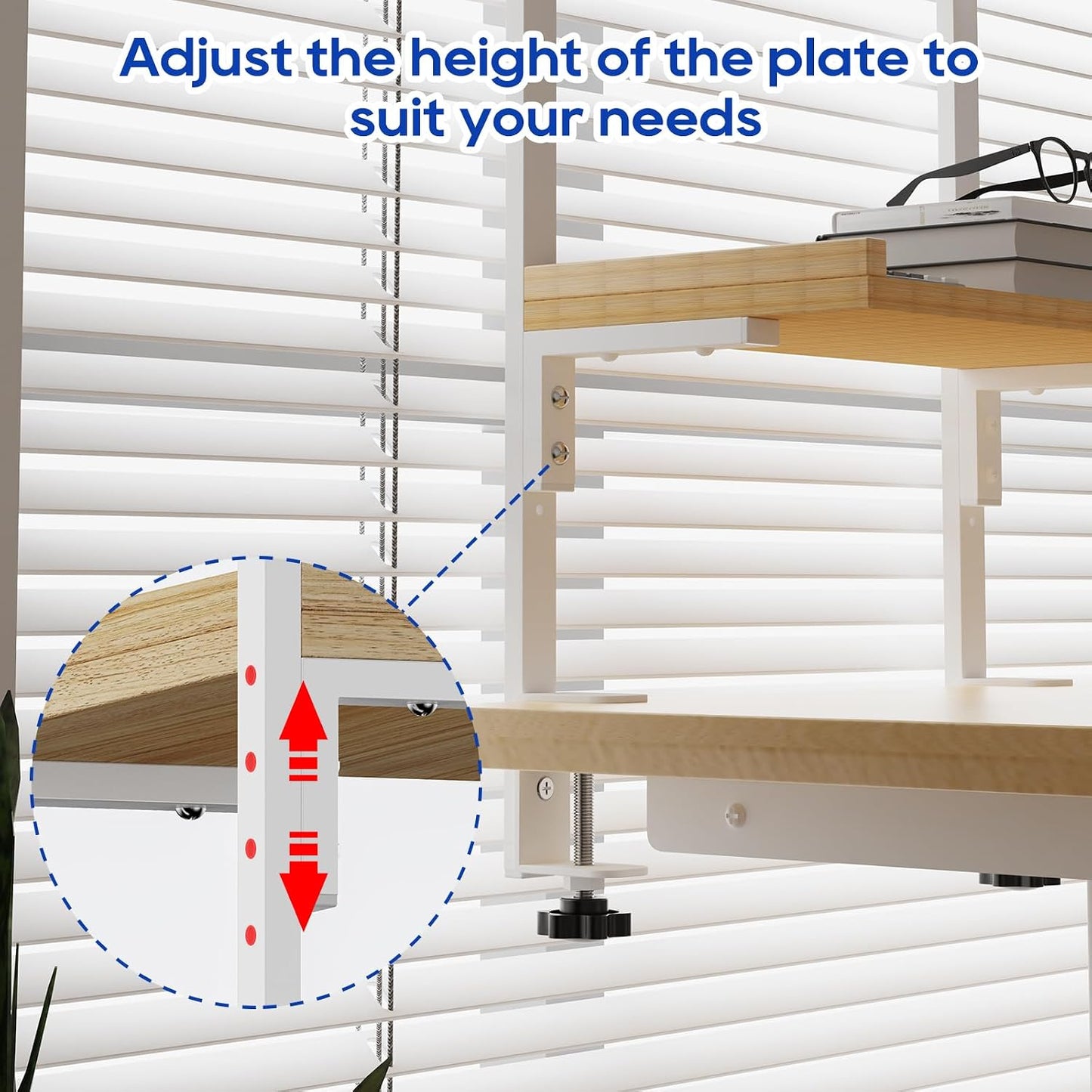 Clamp On Desk Shelf 2-Tier, 12.6 inch Wood Shelving Unit for Office Desk/Gaming Accessories, Tabletop Book Storage