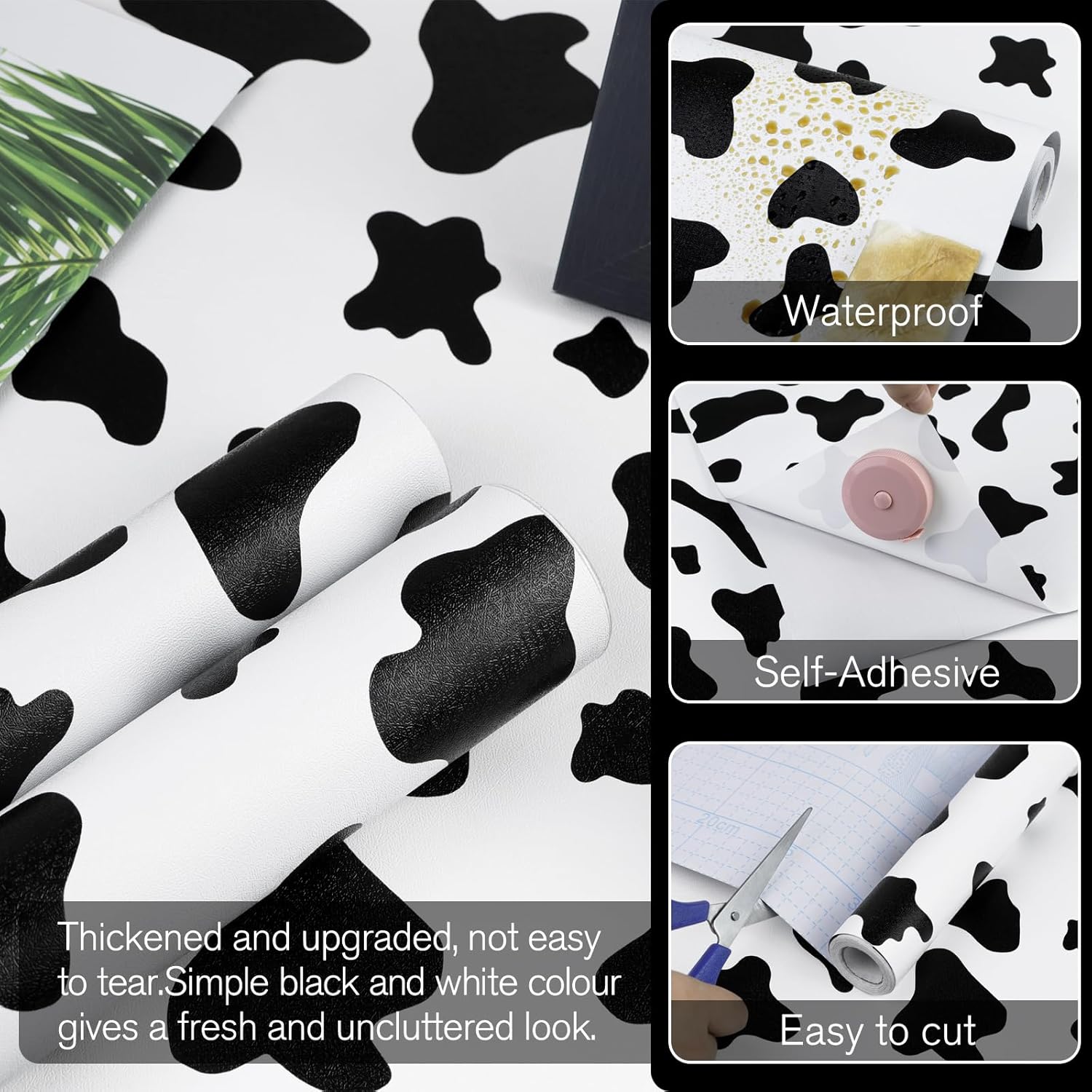 Black and White Spots Contact Paper Printed Peel and Stick / Black/white Cow / Cow / 17.3 x 480