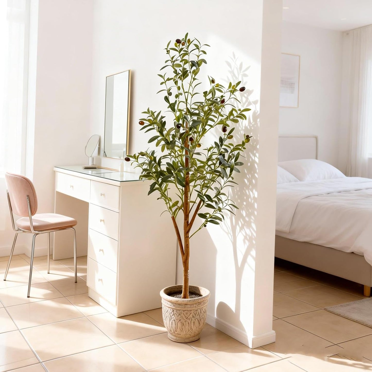 Indoor Tall Faux Olive Tree in Planter / Olive Tree 4ft / 4 Inch
