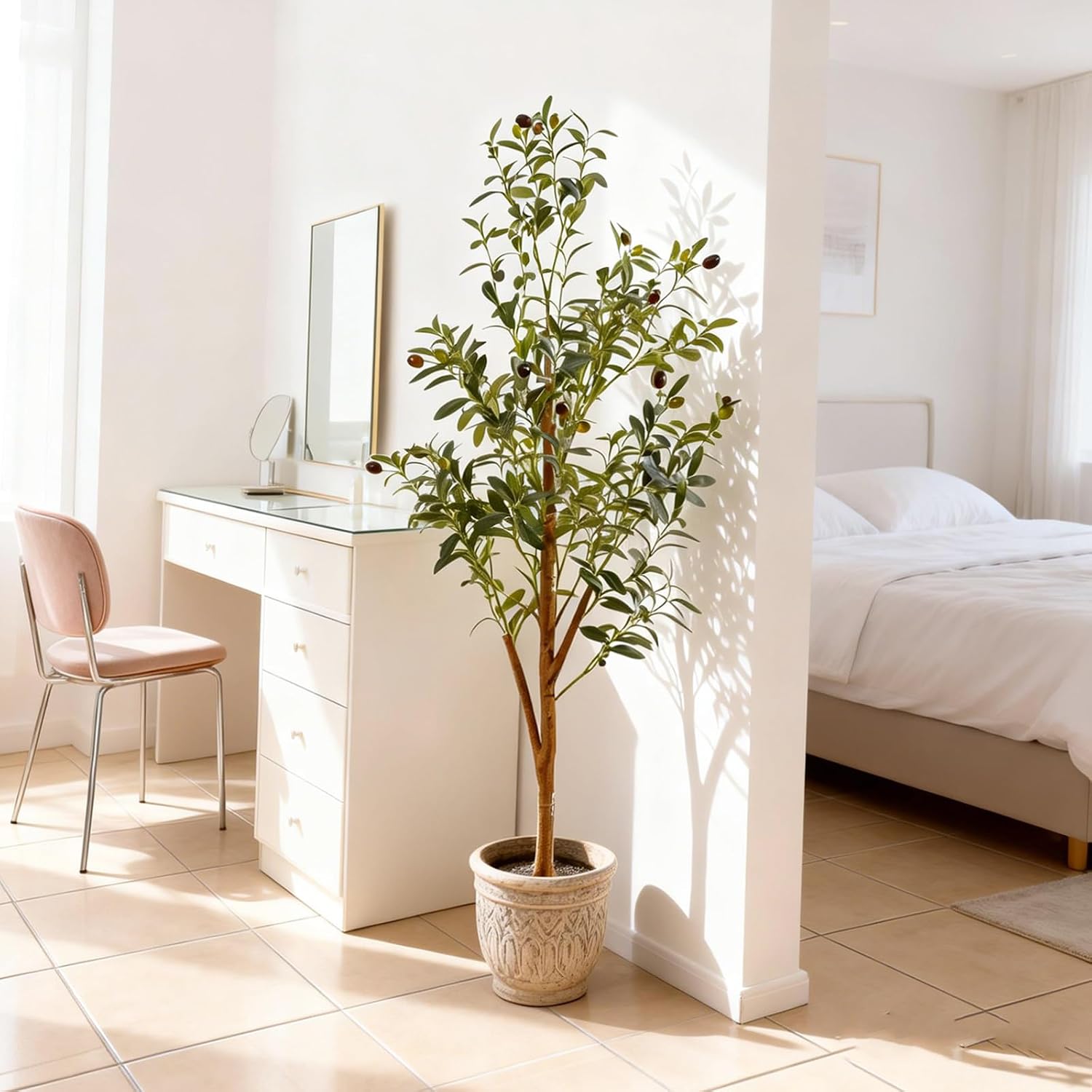 Indoor Tall Faux Olive Tree in Planter / Olive Tree 4ft / 4 Inch